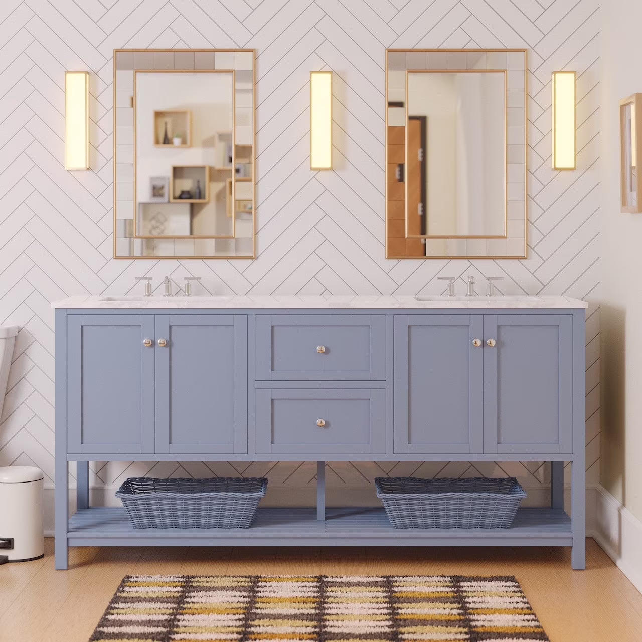 72" Double Bathroom Vanity with White Cabinet and Engineered Carrara Top(White) - Image 5