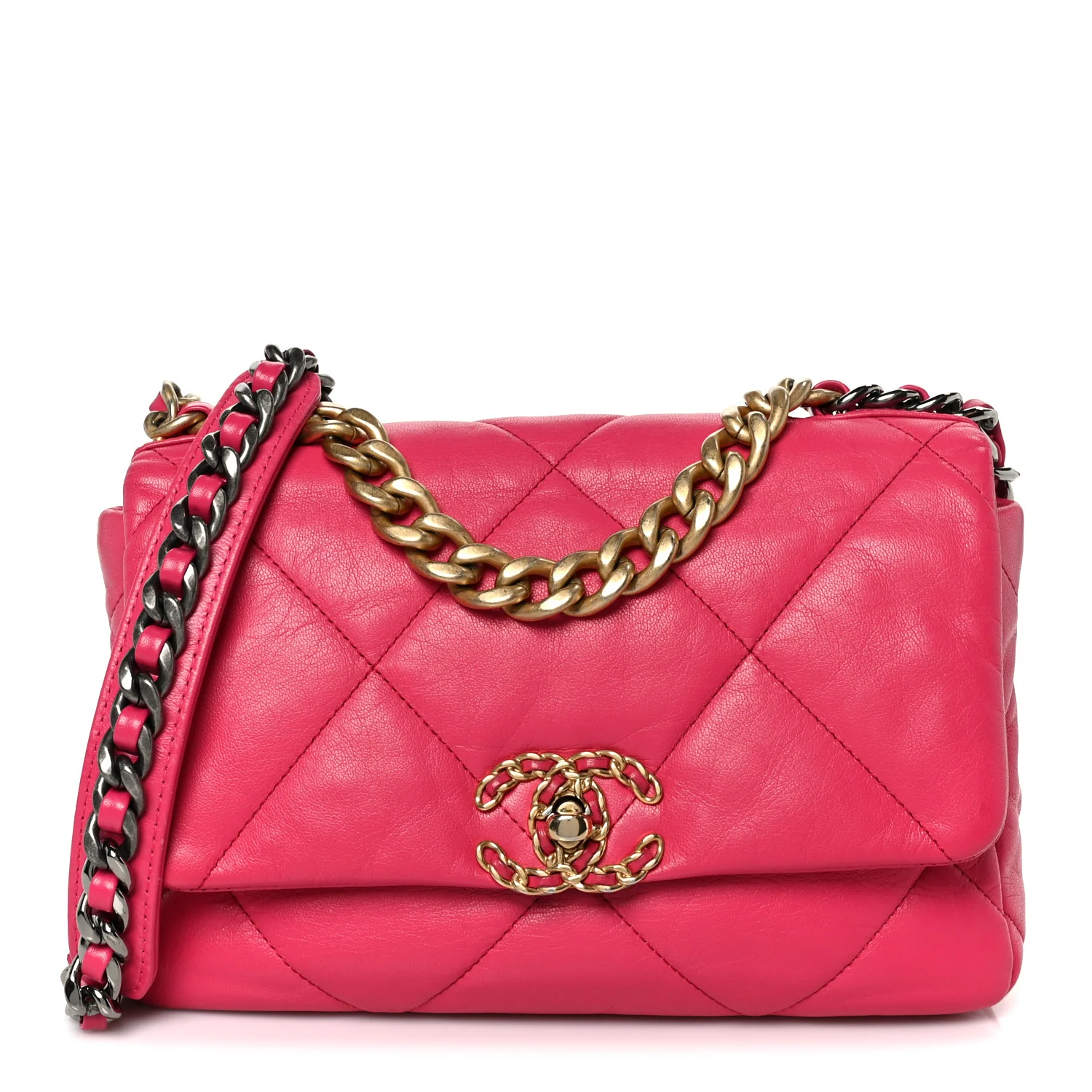 Lambskin Quilted Medium Chanel 19 Flap Dark Pink