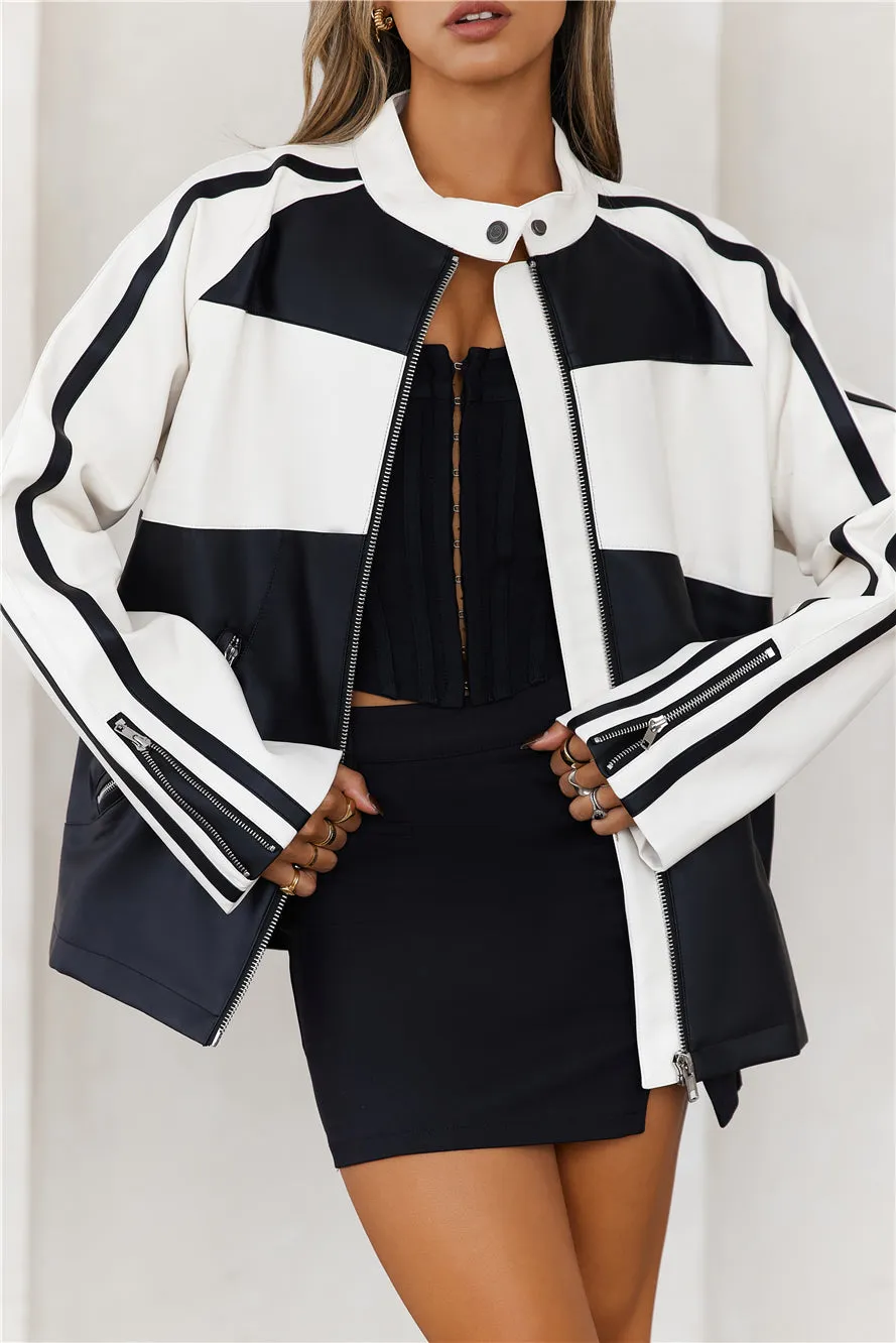 Biker Faux Leather Jacket Ivory