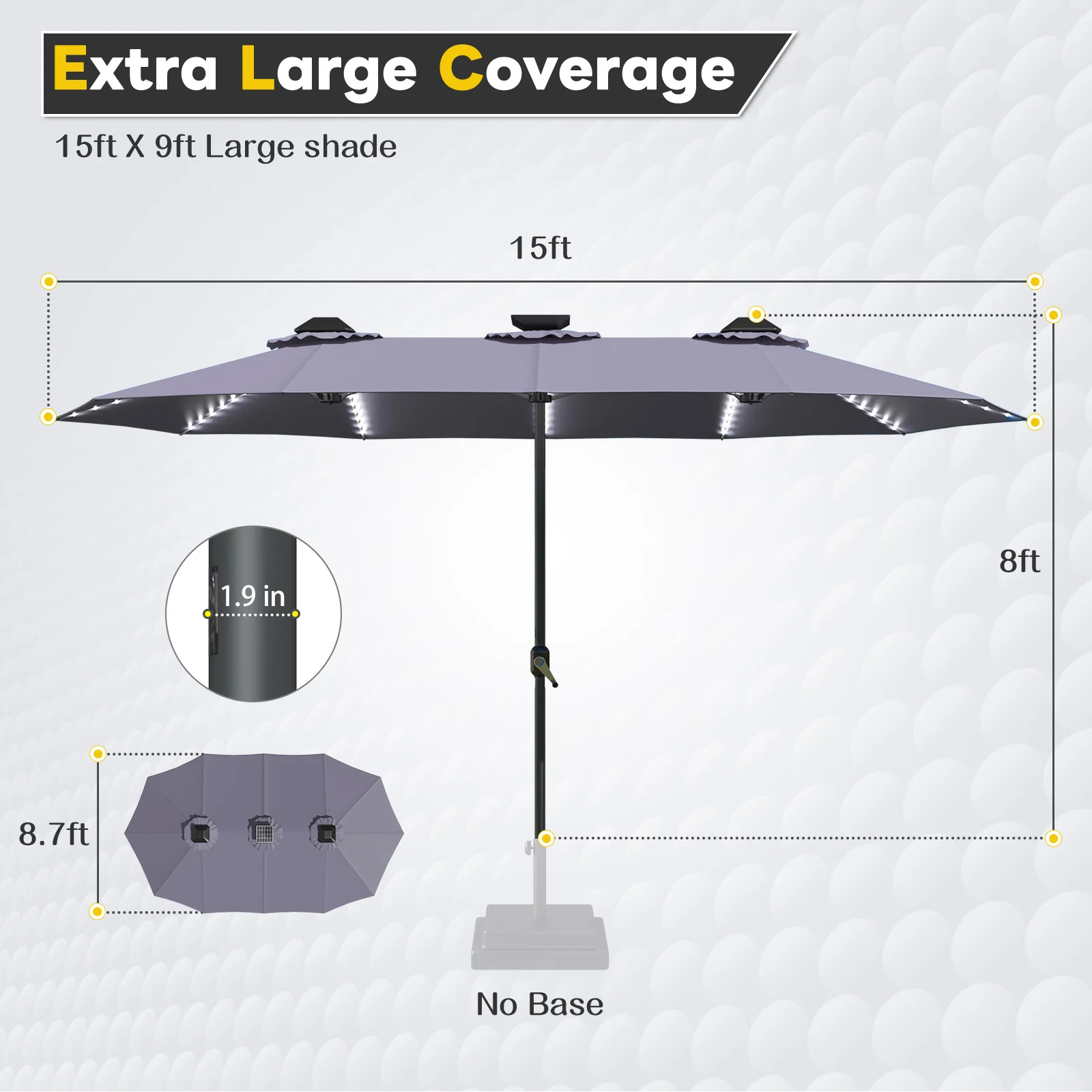 AECOJOY 15ft Patio Double-Sided Umbrella, 156 PCS Solar LED Light Outdoor Large Umbrella, Dark Grey