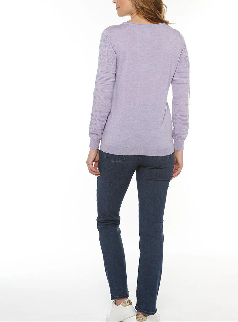 Pull femme col rond en laine violet clair