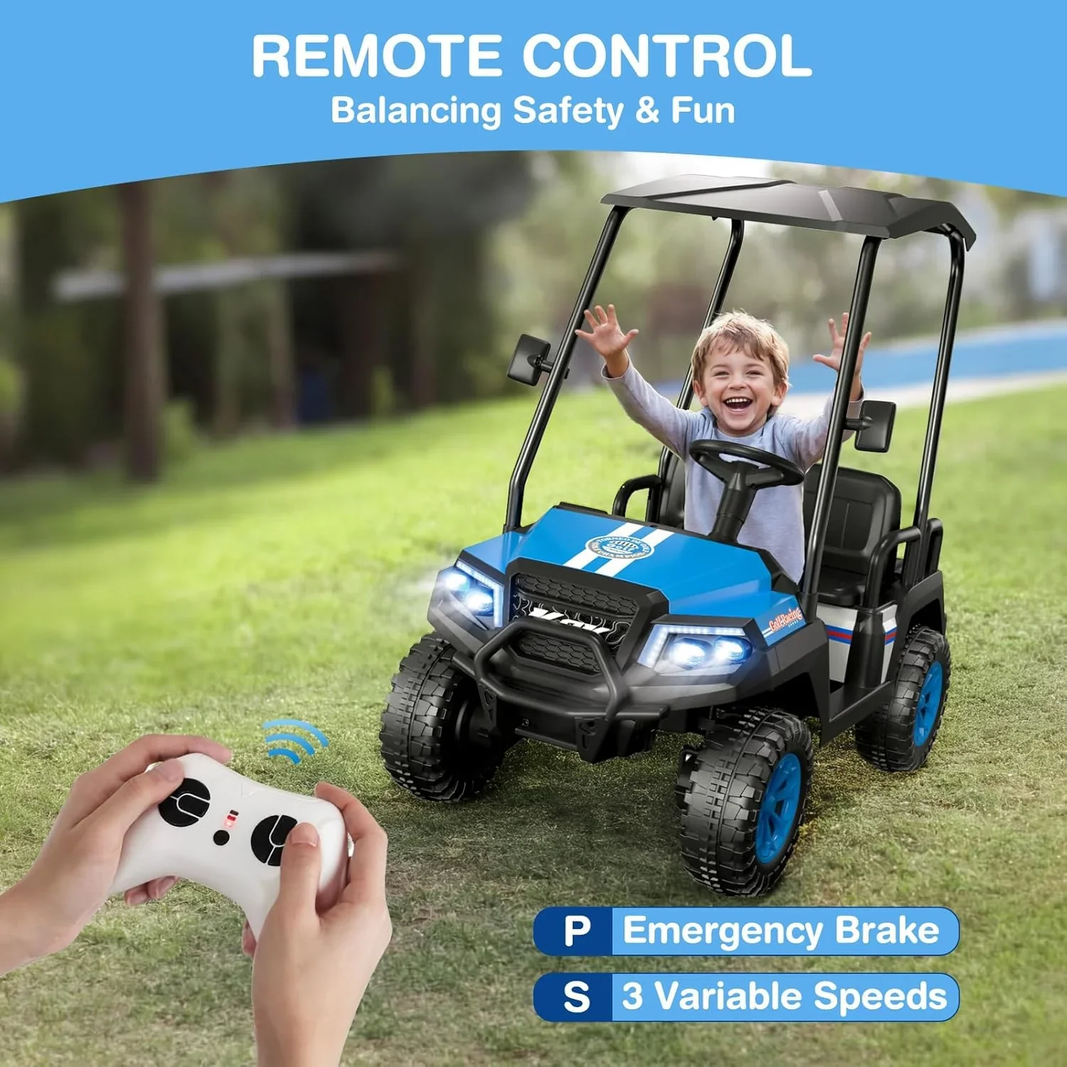 Voiturette de golf pour enfants R9 24V avec télécommande et auvent amovible