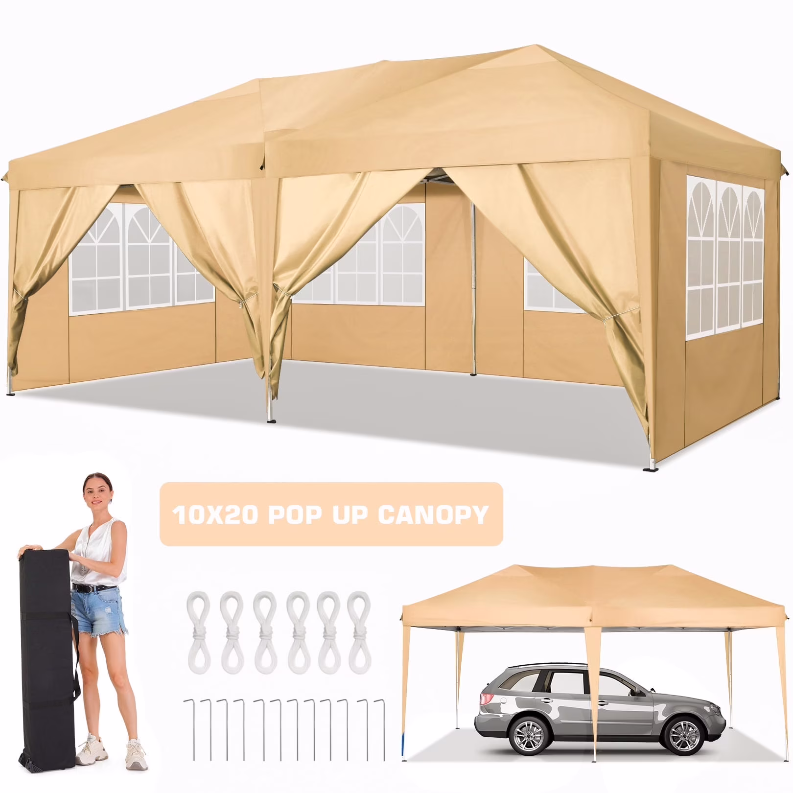 10' x 20' Pop Up Canopy Tent, Instant Outdoor Party Canopy, Straight Leg Shelter, Adjustable Height Waterproof Gazebo with Carrying Bag for Party Wedding Picnic Tent(10' x 20'/Blue) Image 3