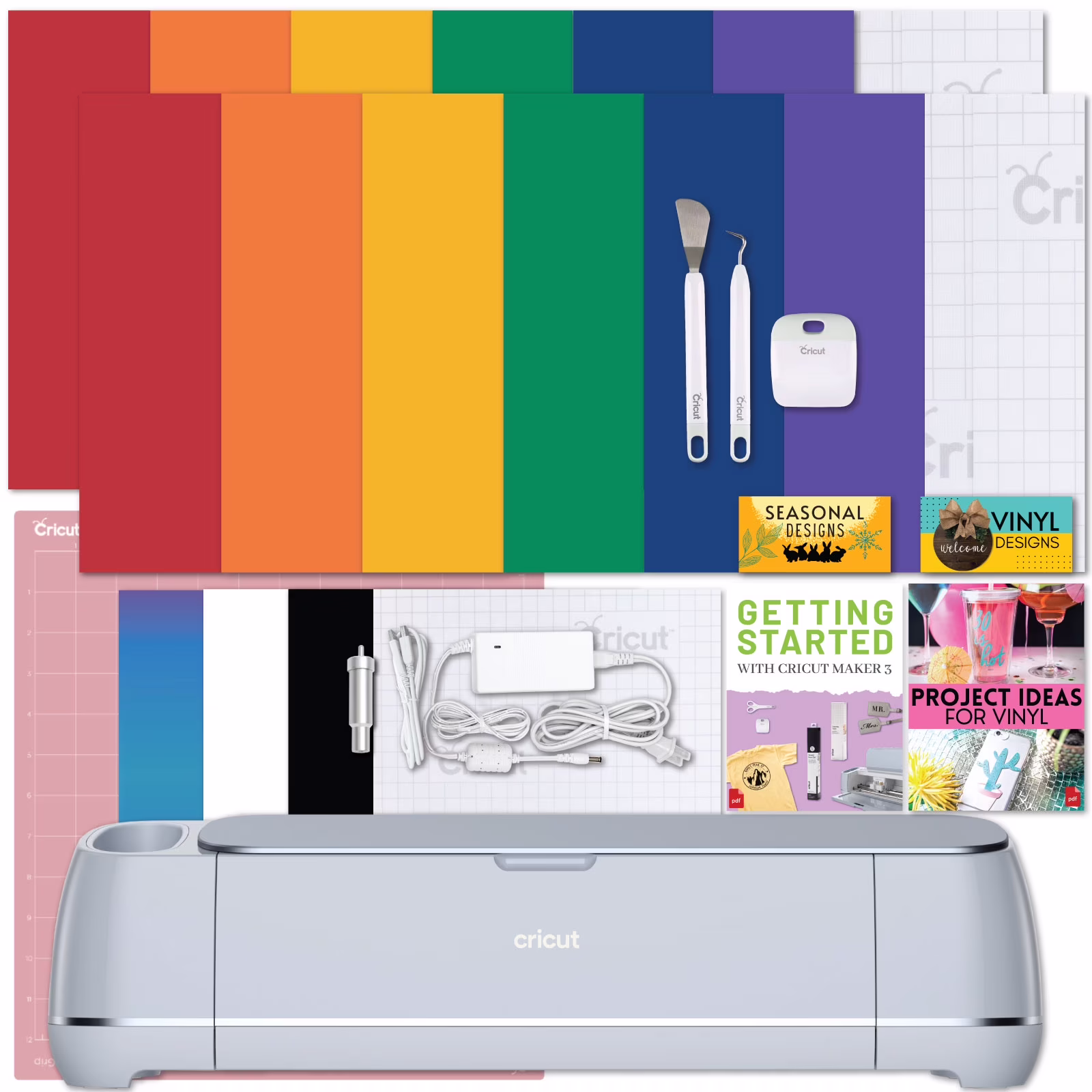 Maker 3 Electric Die-Cutting Machine with Rainbow Vinyl and Tools Bundle(Rainbow Vinyl)