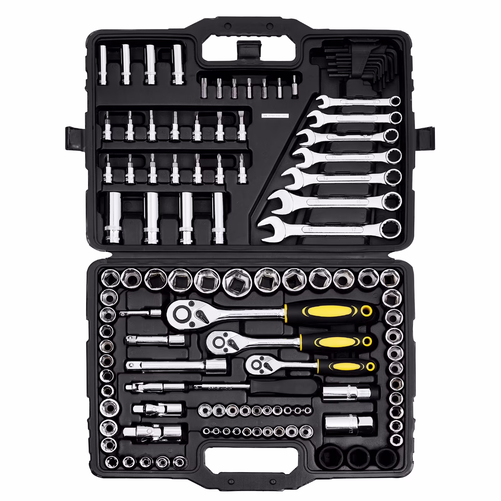 VEVOR 121-Piece Mechanics Tool Set, 1/4 3/8 1/2 Drive Sockets, SAE and Metric Mechanic Tool Kit with Bits, Wrenches, Ratchet Handle, Accessories, and Plastic Storage Case, for Automotive Repair