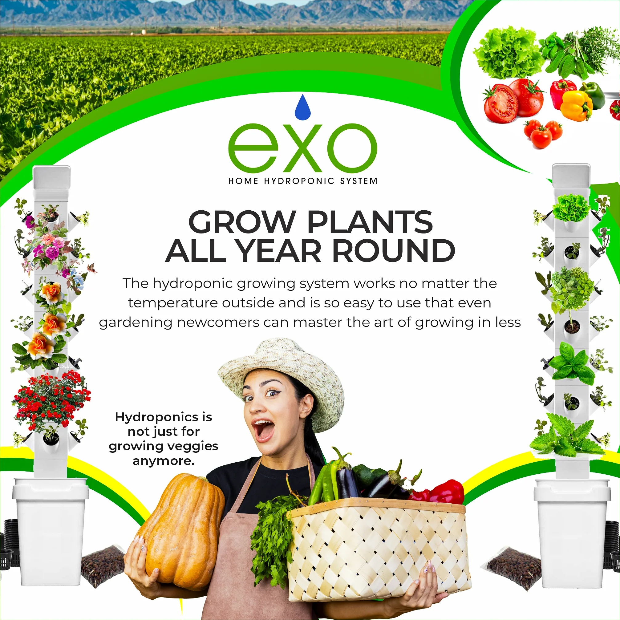 Exo Hydroponics 5 Tier Vertical Garden Planter Tower, Vertical Gardening Indoor/Outdoor, 20 Stacking Garden Pots, Includes Irrigation Tubing & Water Pump, 100% Money Back Guarantee