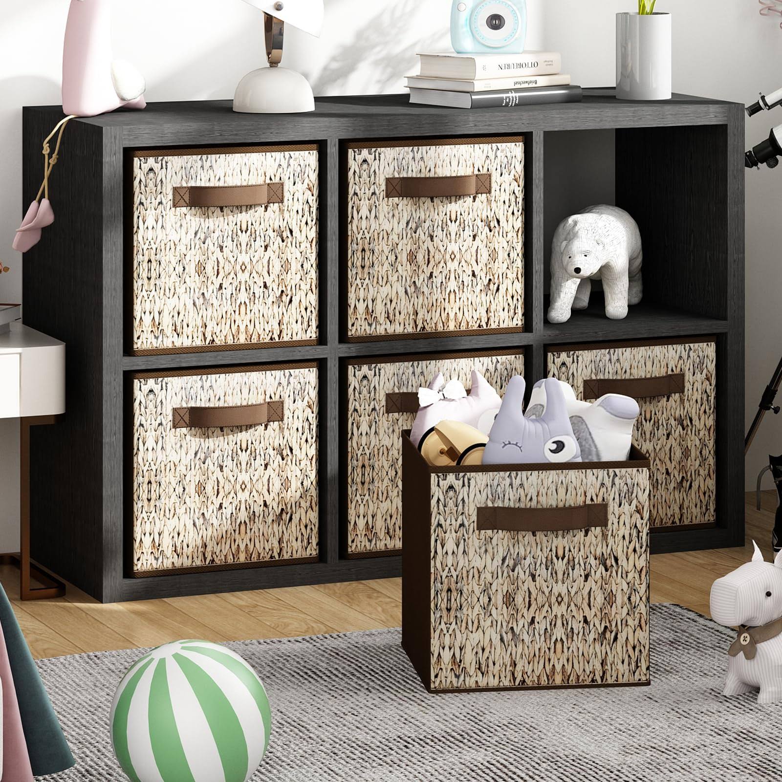 GILLAS 6 Pack Fabric Storage Cubes. 13 inch Cube Storage Bins with Handle, Foldable Closet Organizers for Shelves, Storage Baskets for Shelves,