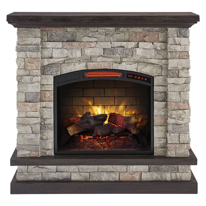 Allen + Roth 43.5-in W Stacked Faux Sandstone with Coffee Oak Infrared Quartz Electric Fireplace in Brown | 2315FM-23-931