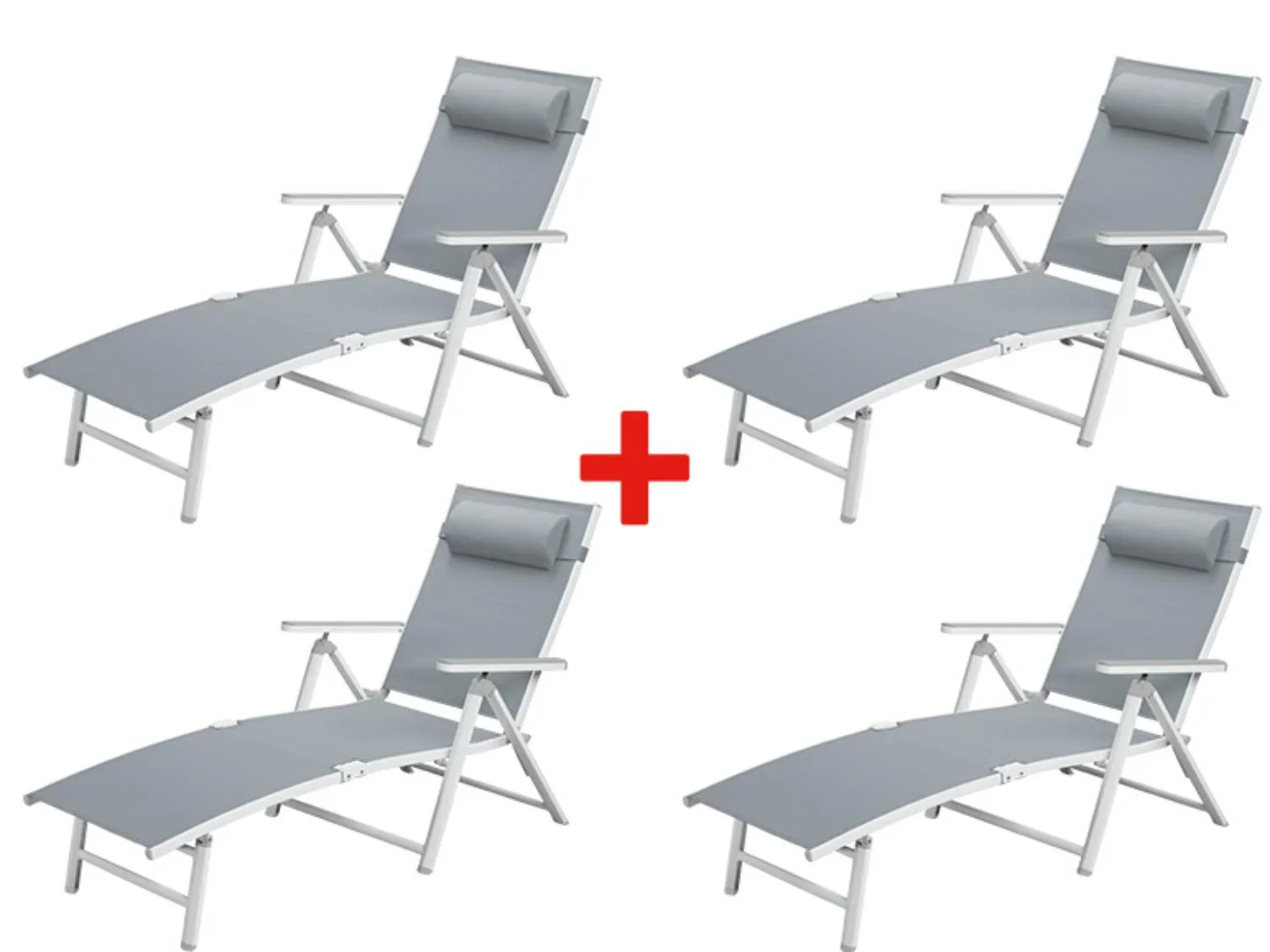 LIVARNO home Lot de 4 chaises longues en aluminium Houston, blanc/gris clair