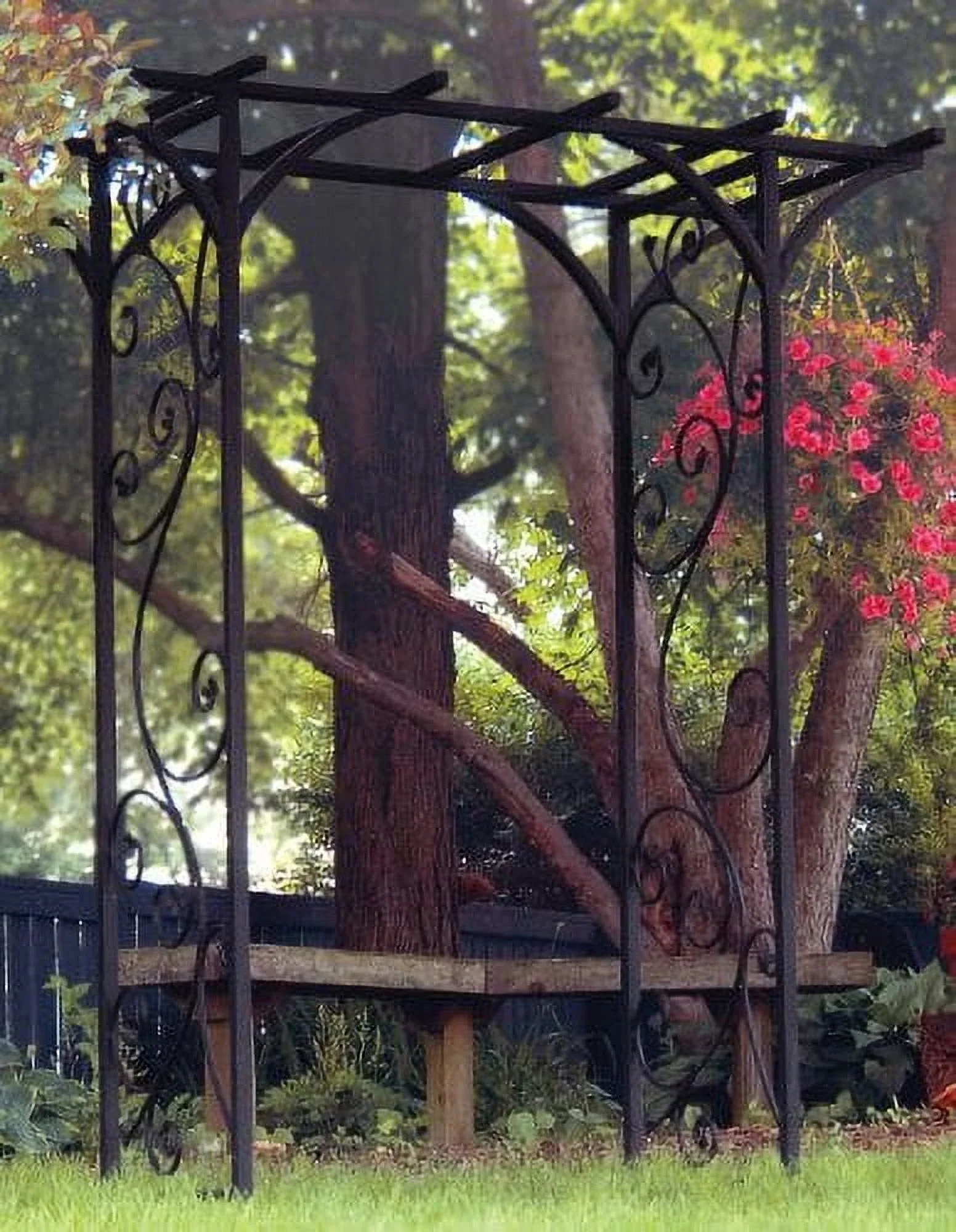 Panacea Vine 84 Black Steel Garden Arbor, 4' Wide Metal Arch, Elegant Scrollwork Design