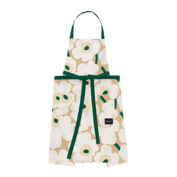 Pieni Unikko forkle 85 cm sand/hvit/smaragdgrønn