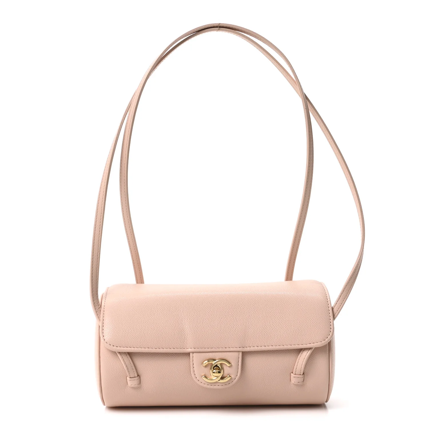 Shiny Caviar Preppy Coco Small Bowling Bag Light Pink