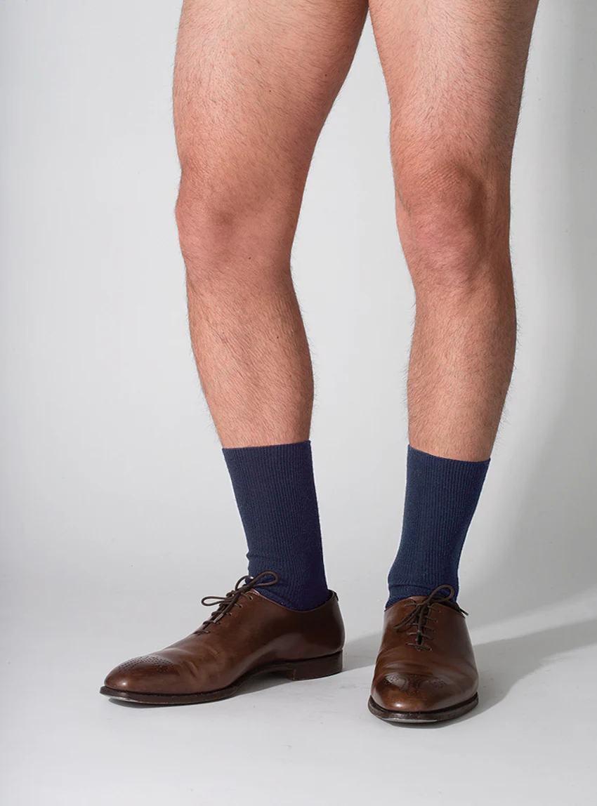 Mi-chaussettes mixte en laine sans élastique bleu marine