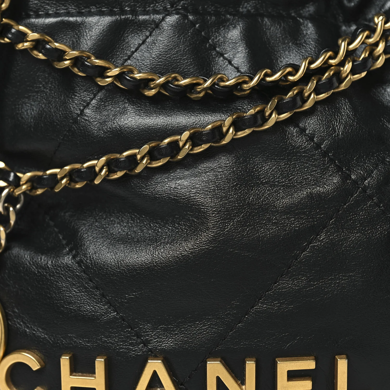 Shiny Calfskin Quilted Mini Chanel 22 Black