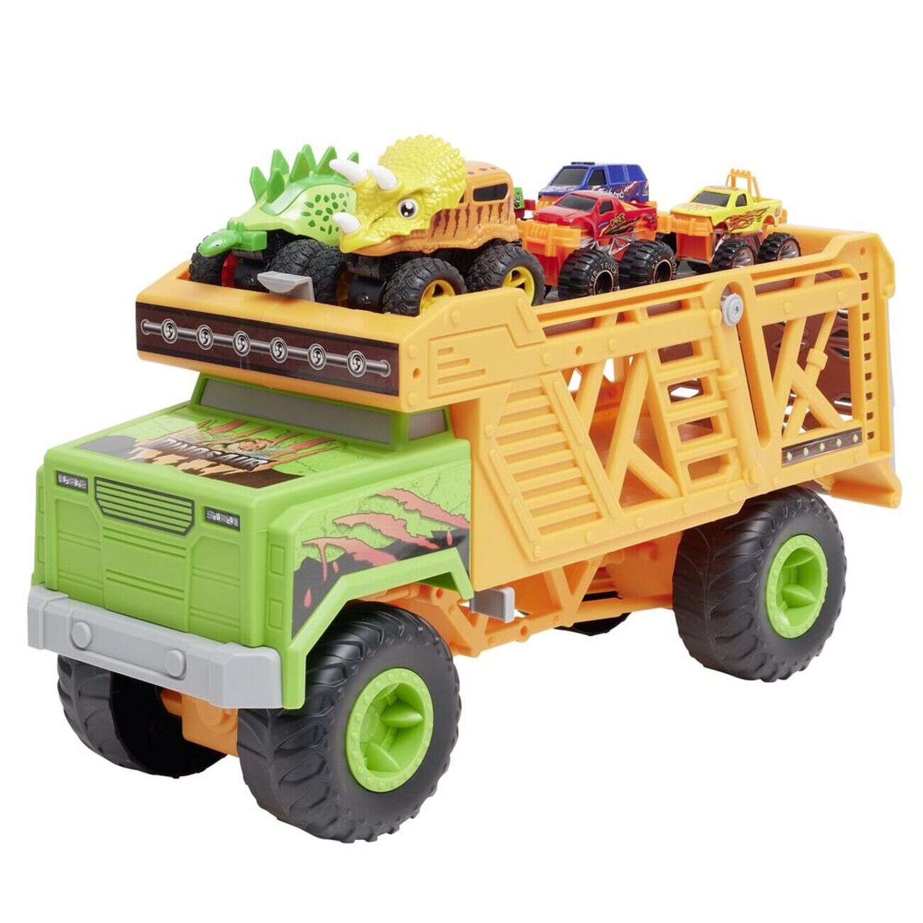 Camion transport pour 8 voitures dinosaures racing 48x18xH30cm