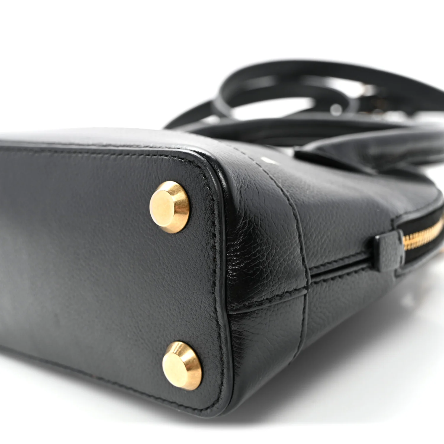 Signature Grained Calfskin Logo XXS Ville Top Handle Bag Black White
