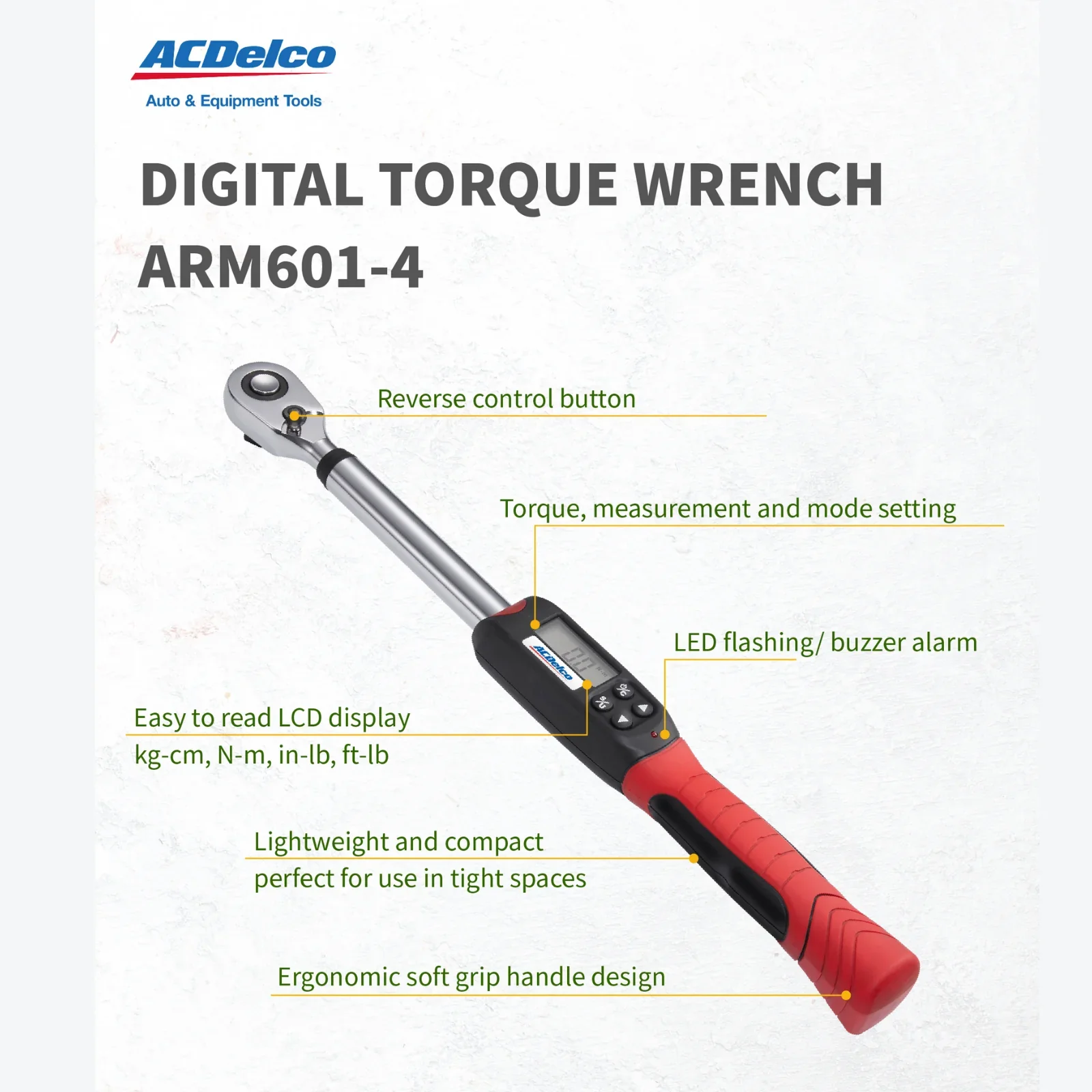 ACDelco ARM601-4 1/2 (14.8 to 147.5 ft-lbs.) Heavy Duty Digital Torque Wrench with Buzzer and LED Flash Notification-ISO 6789 Standards with Certificate of Calibration