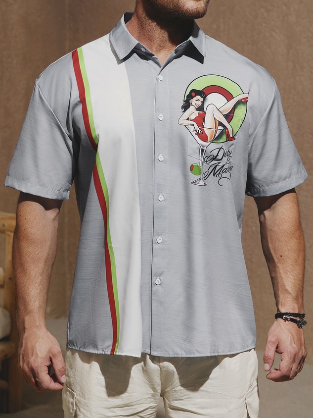 Chemise de bowling vintage à manches courtes et poche poitrine