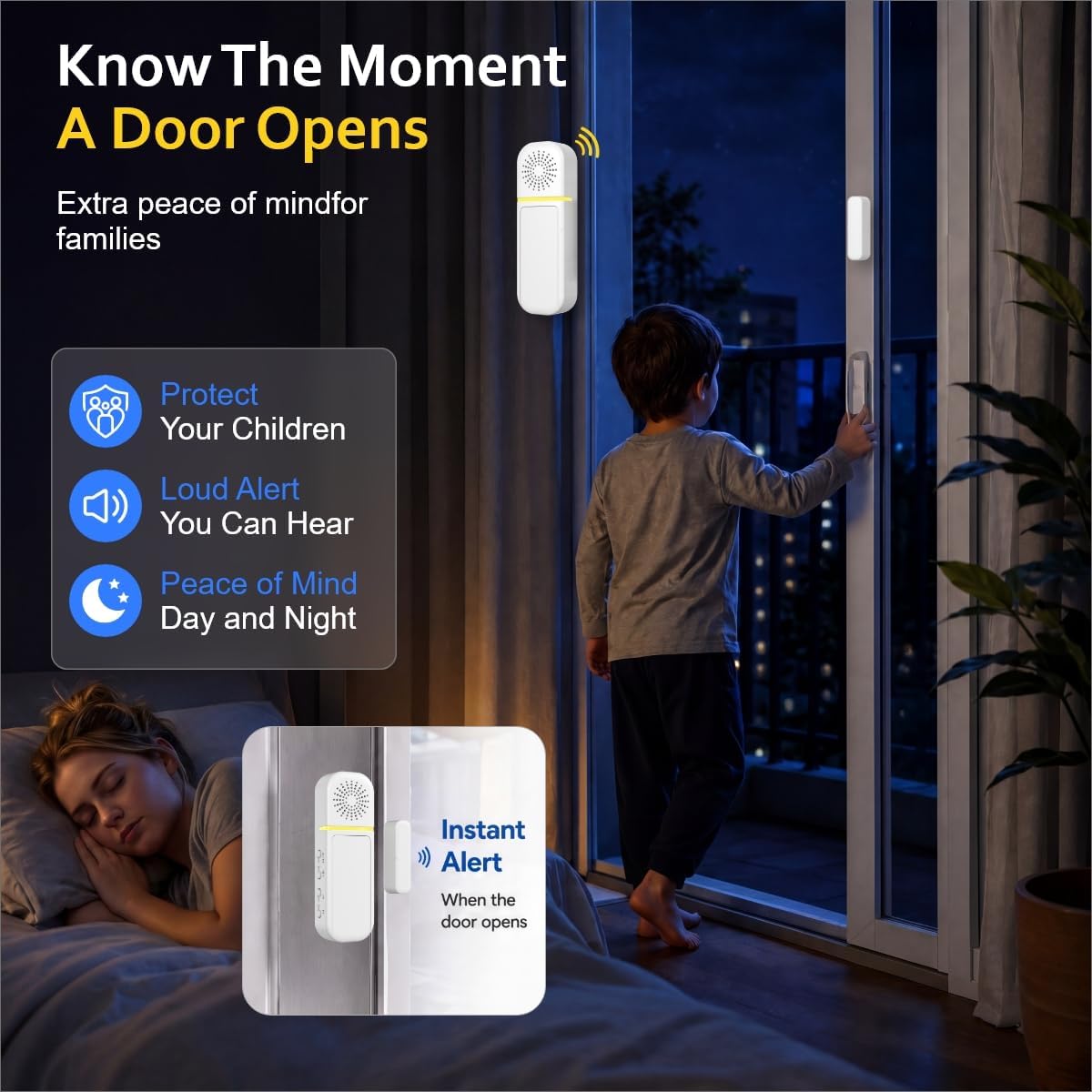 Sanjie Door Alarm with Instant and Delayed Alerts 30s/1min/2min，Door Window Ajar Alarms for Kids Safety/Home Security,Volume 0-110dB,Door Entry Chime for Business,1 Sensor