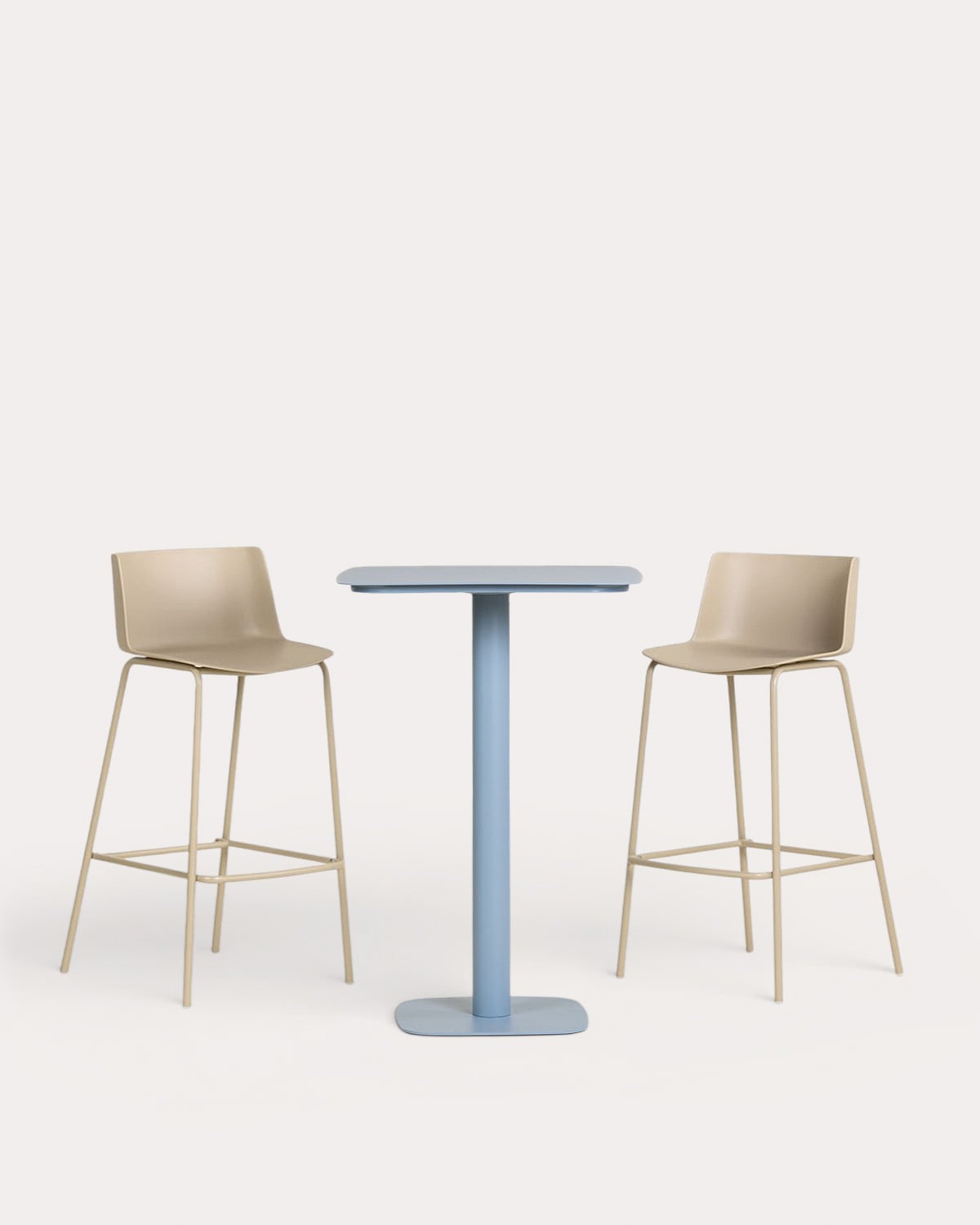 Set Zoilo - Meivy - Set de Mesa Alta Cuadrada de Metal (70x70 cm) Zoilo y 2 Taburetes Altos de Polipropileno (74 cm) Meivy de Exterior