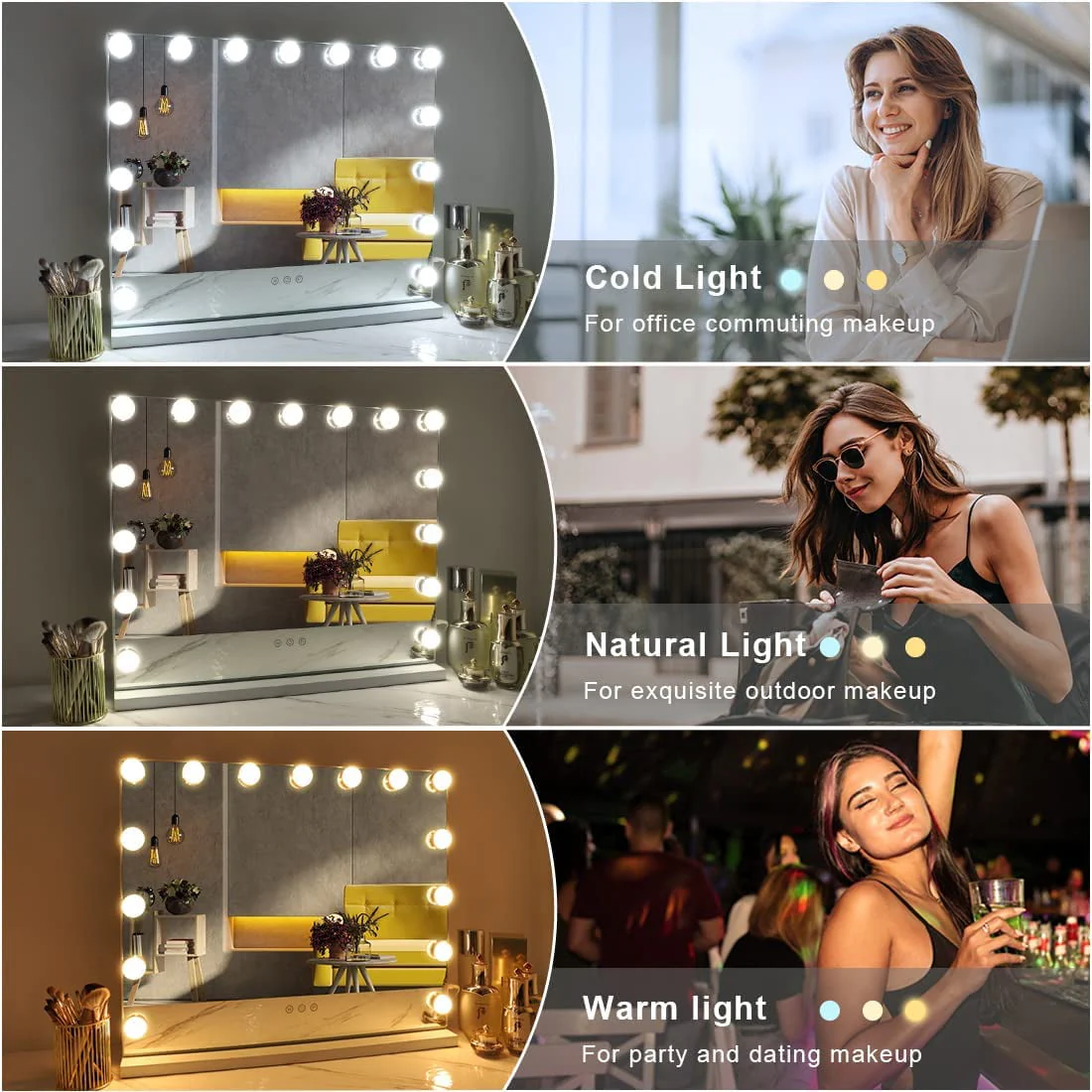COOLJEEN Large Hollywood Vanity Mirror with Lights Wall Mount Tabletop Metal White Image 8