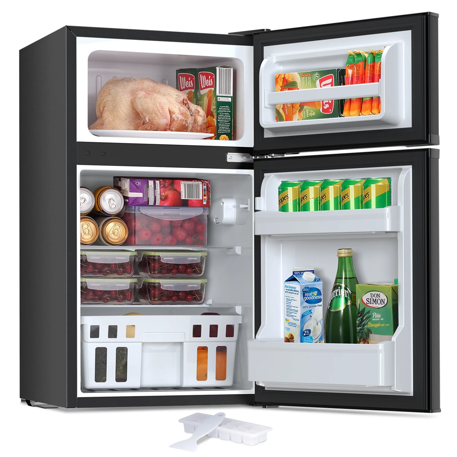 WAA Compact Refrigerator, 3.2 Cu.ft. Mini Separate Freezer Double 2 - Door, Adjustable Removable Shelves for Basement, Apartment, Dorm, Office, Black