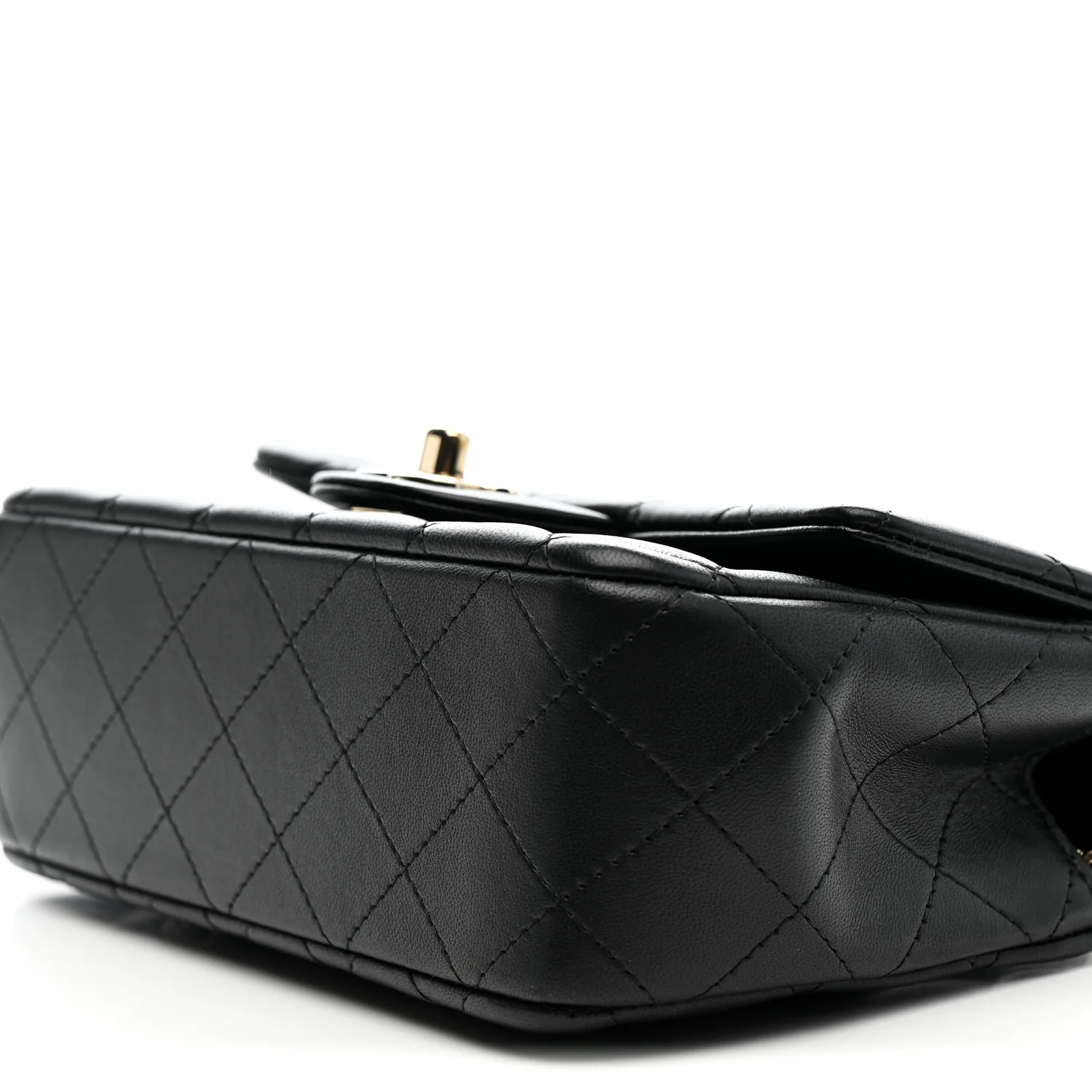 Lambskin Quilted Mini Top Handle Rectangular Flap Black