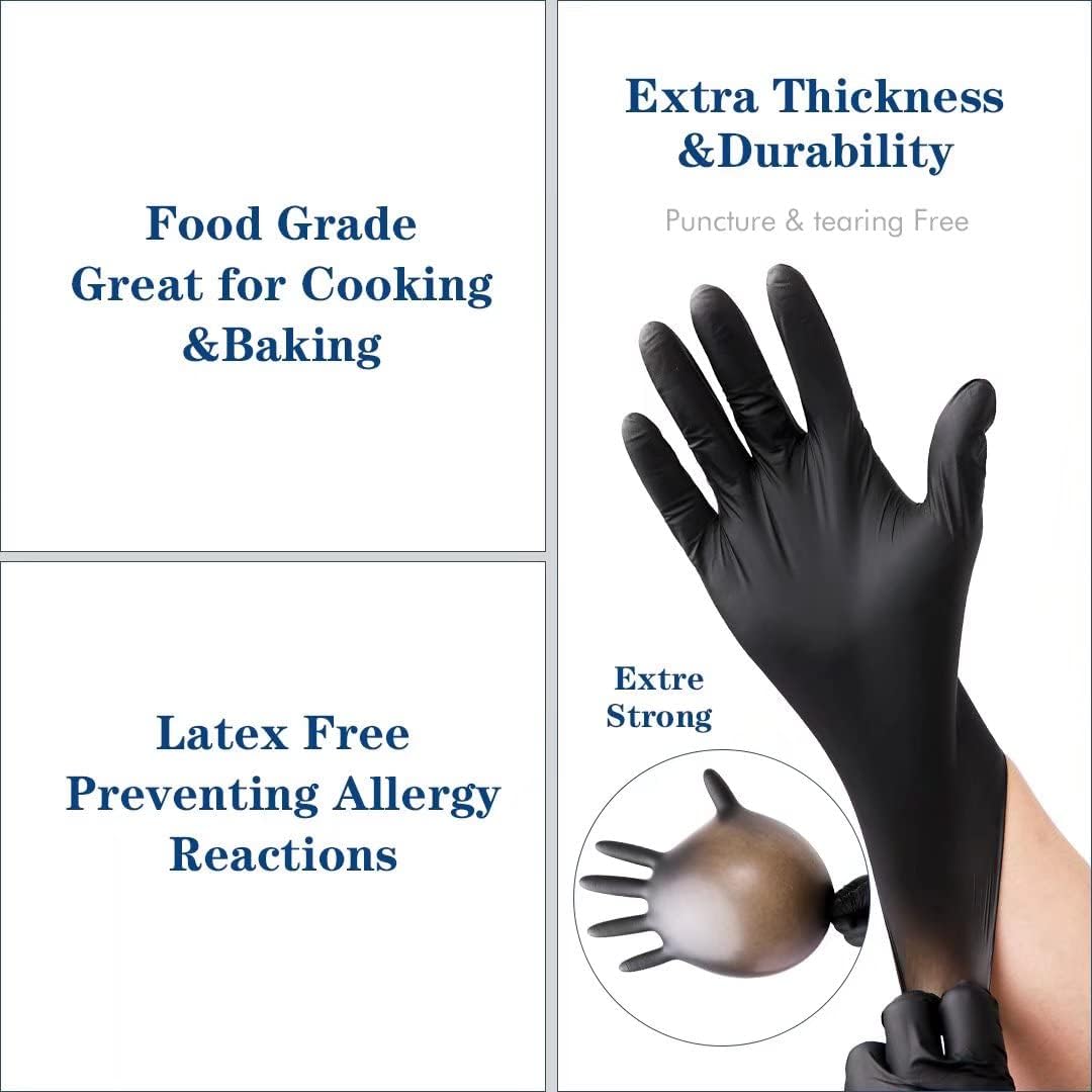 YKANG Black Disposable Nitrile Gloves, Latex Free Food Safe Cooking Gloves