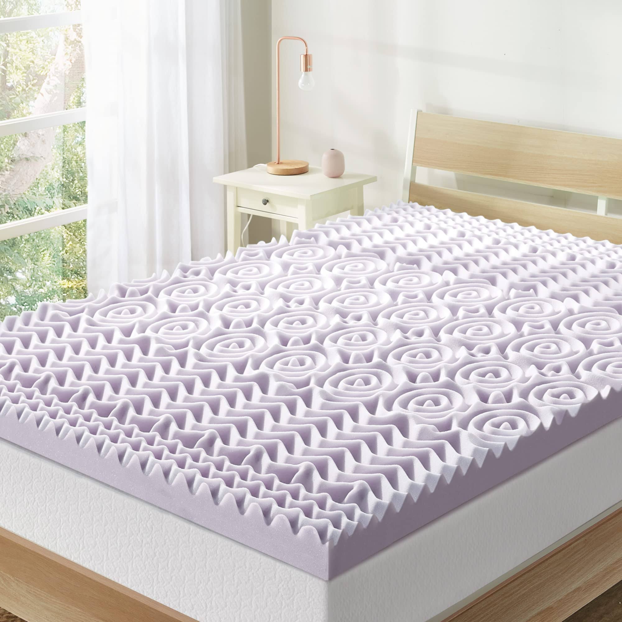 Mellow 3 inch 5-Zone Memory Foam Mattress Topper, Soothing Lavender, Queen