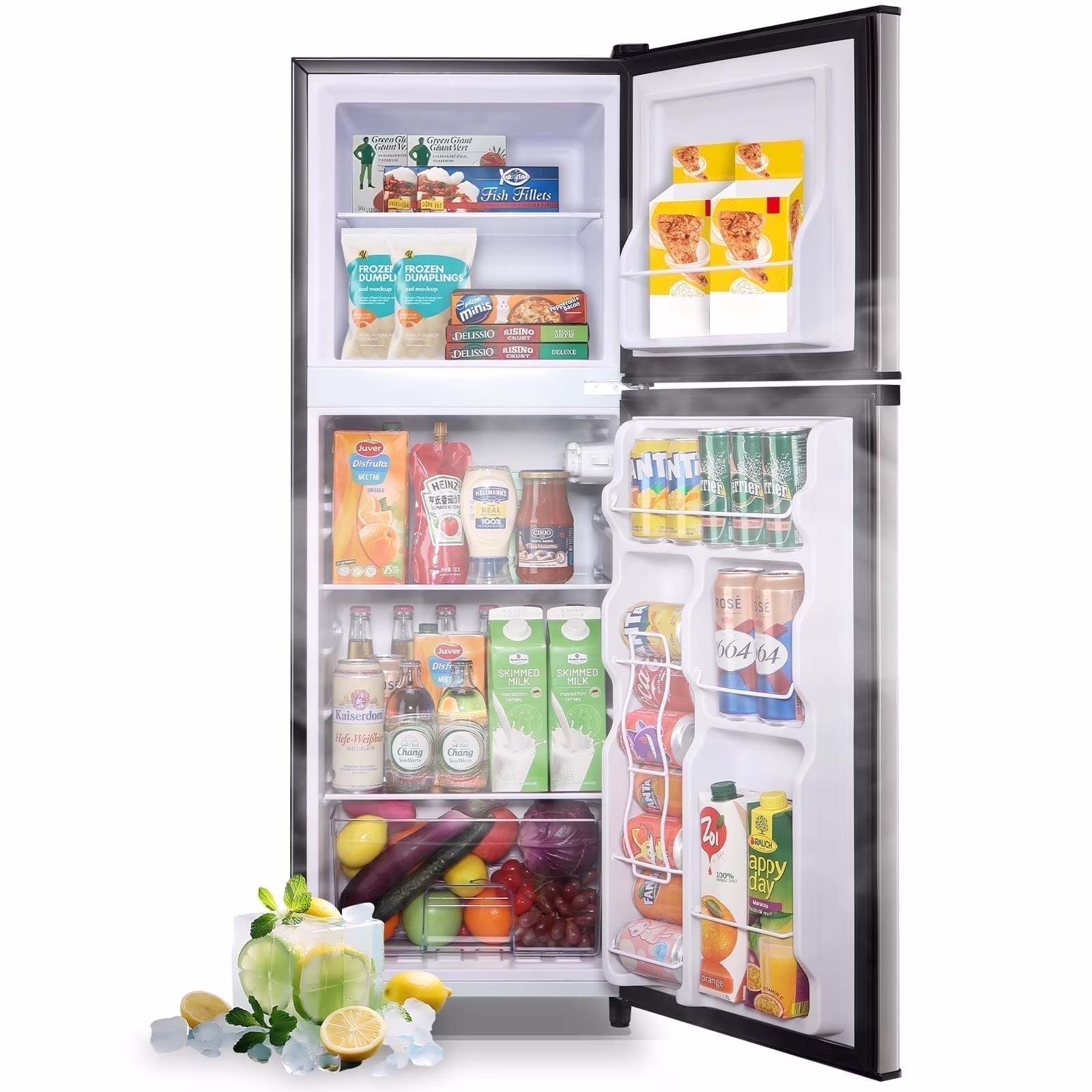 5.0 Cu.ft Mini Refrigerator with Freezer 7 Settings Temp Adjustable Large Compact Fridge Silver(5.0 CU.FT SILVER)