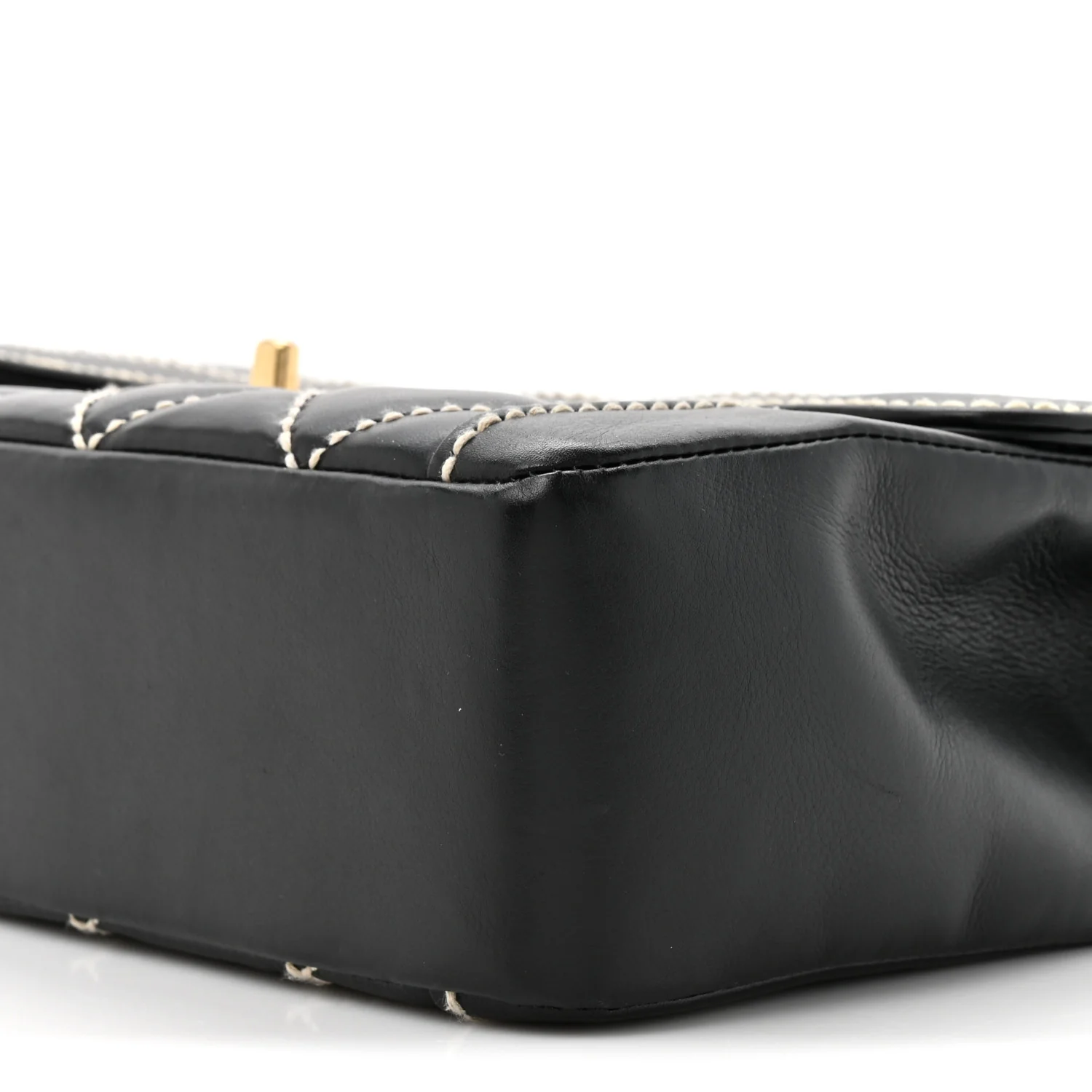 Calfskin Quilted Wild Stitch Large Top Handle Flap Black