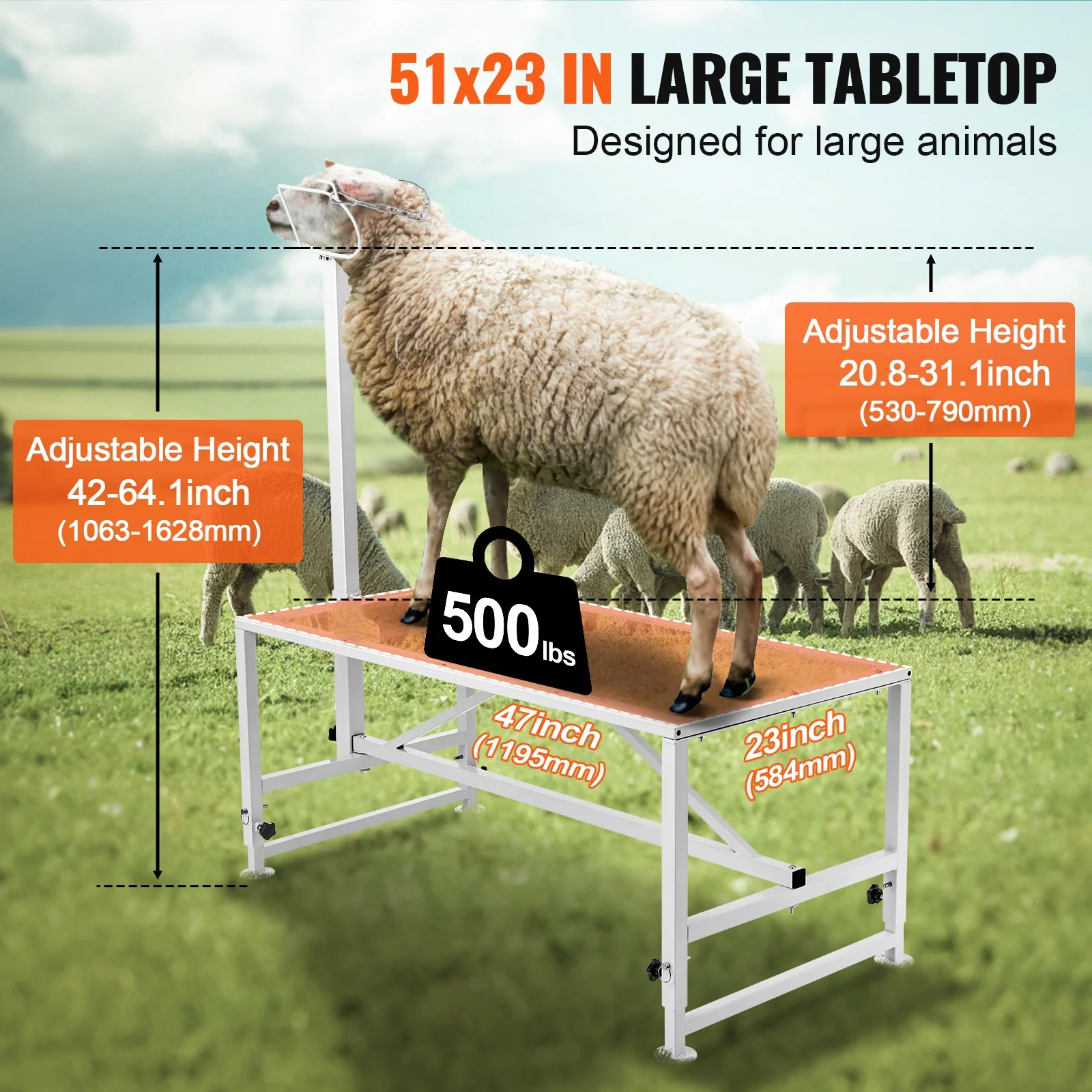 Livestock Stand for Goats and Sheep, 47x23 inch, Durable Metal Frame for Milking and Shearing, Height Adjustable from 21" to 33" - Image 2