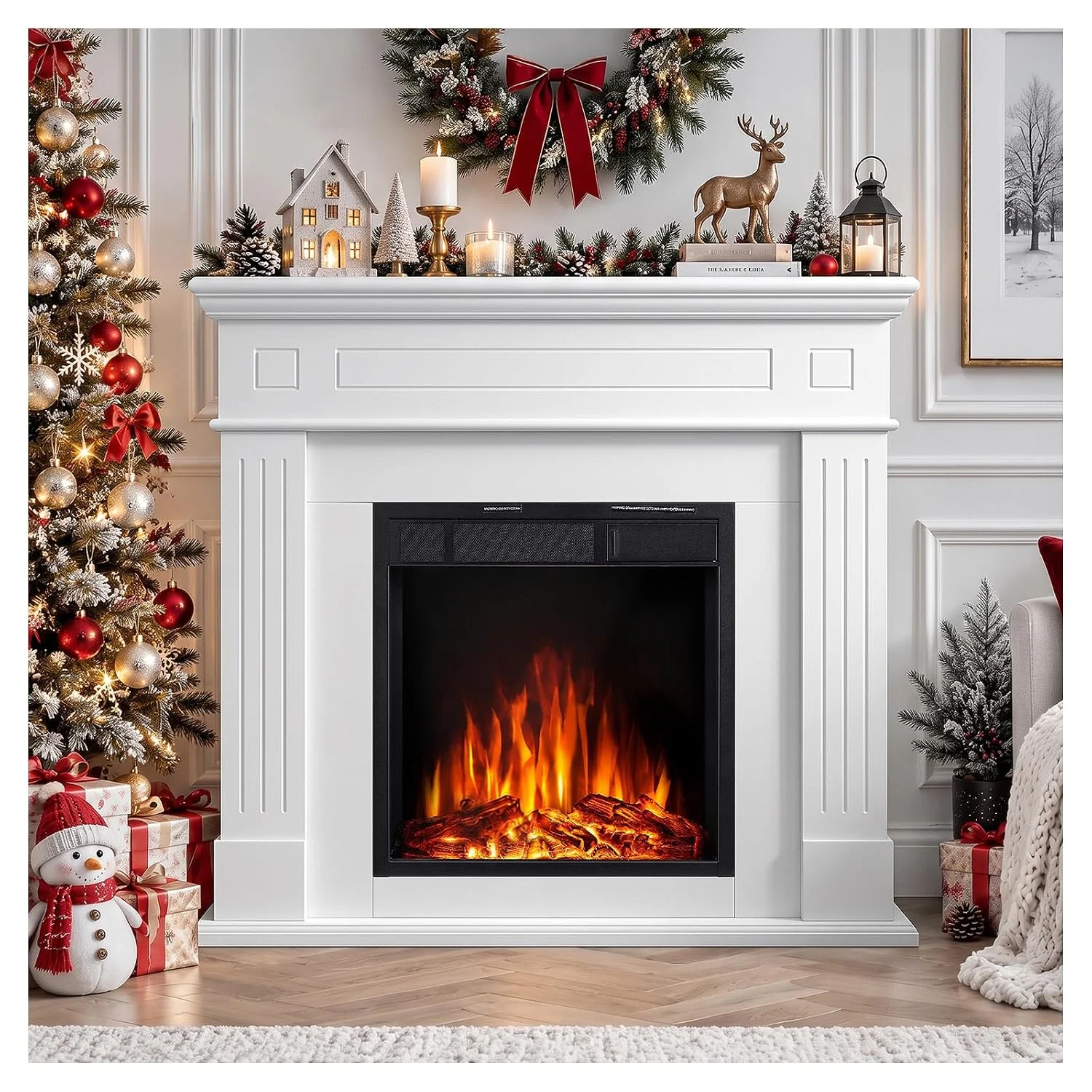 ZAFRO Electric Fireplace with Mantel, Classical white(43inch)