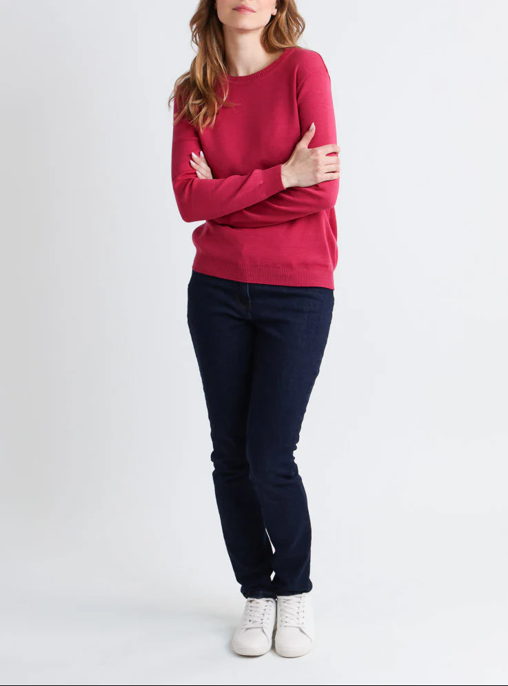 Pull femme en laine mérinos col rond Rose Géranium