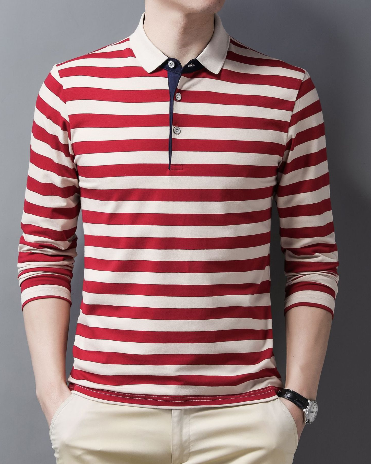 Polo rayé à revers pour homme