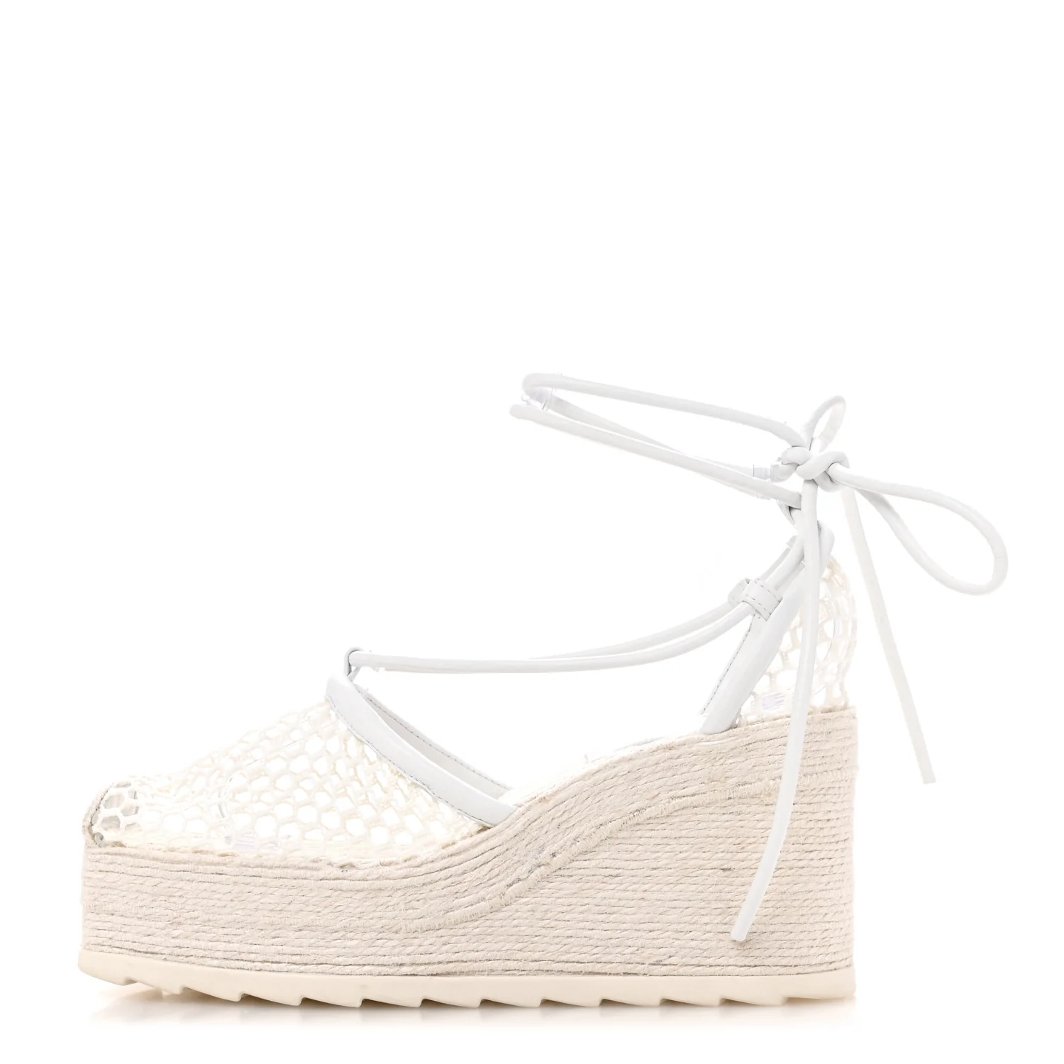 Mesh Lambskin Sporty Web Stretch Ankle Tie Espadrilles 37 Optic White