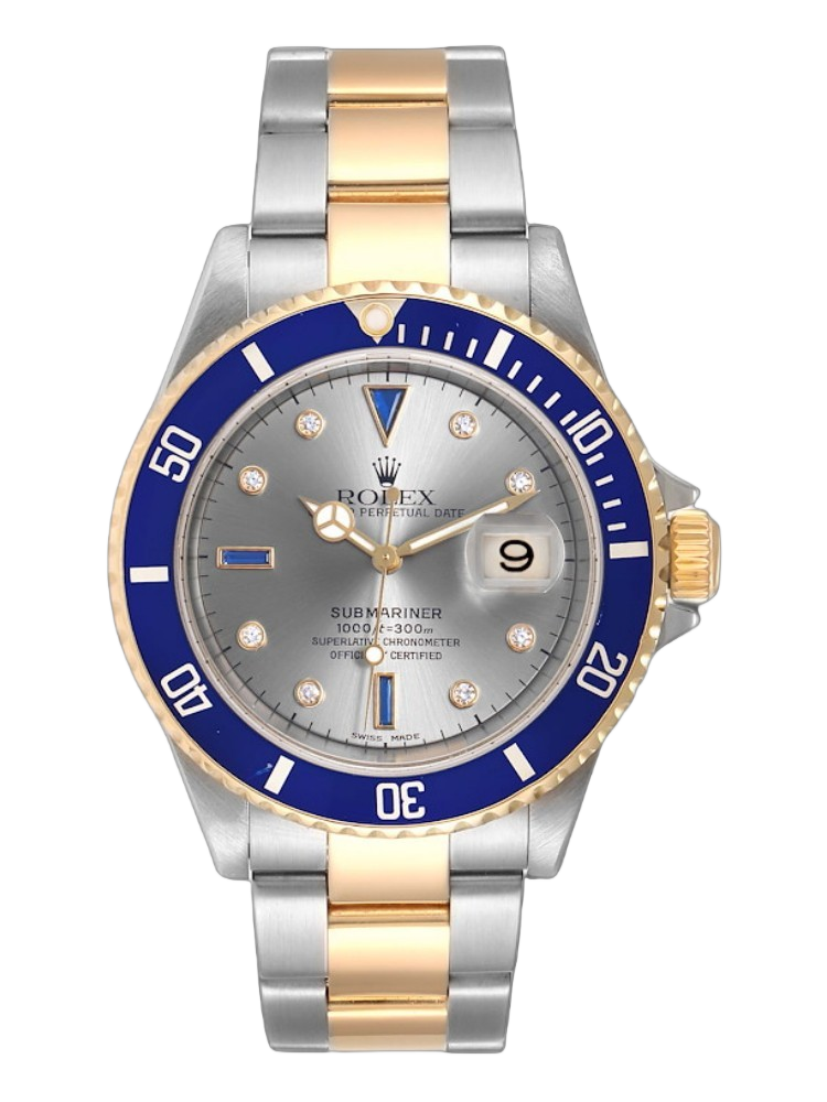 Rolex Submariner 16613 Steel Gold Diamond Sapphire Serti Dial 40mm Mens Replica Watch