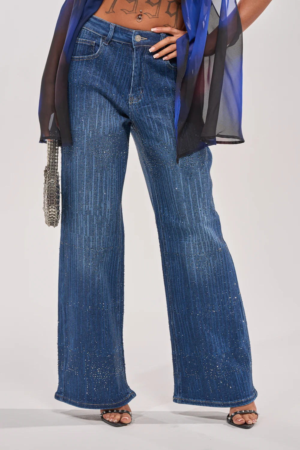 ITS ELECTRIC RHINESTONE WIDE LEG DENIM - Akira Store
