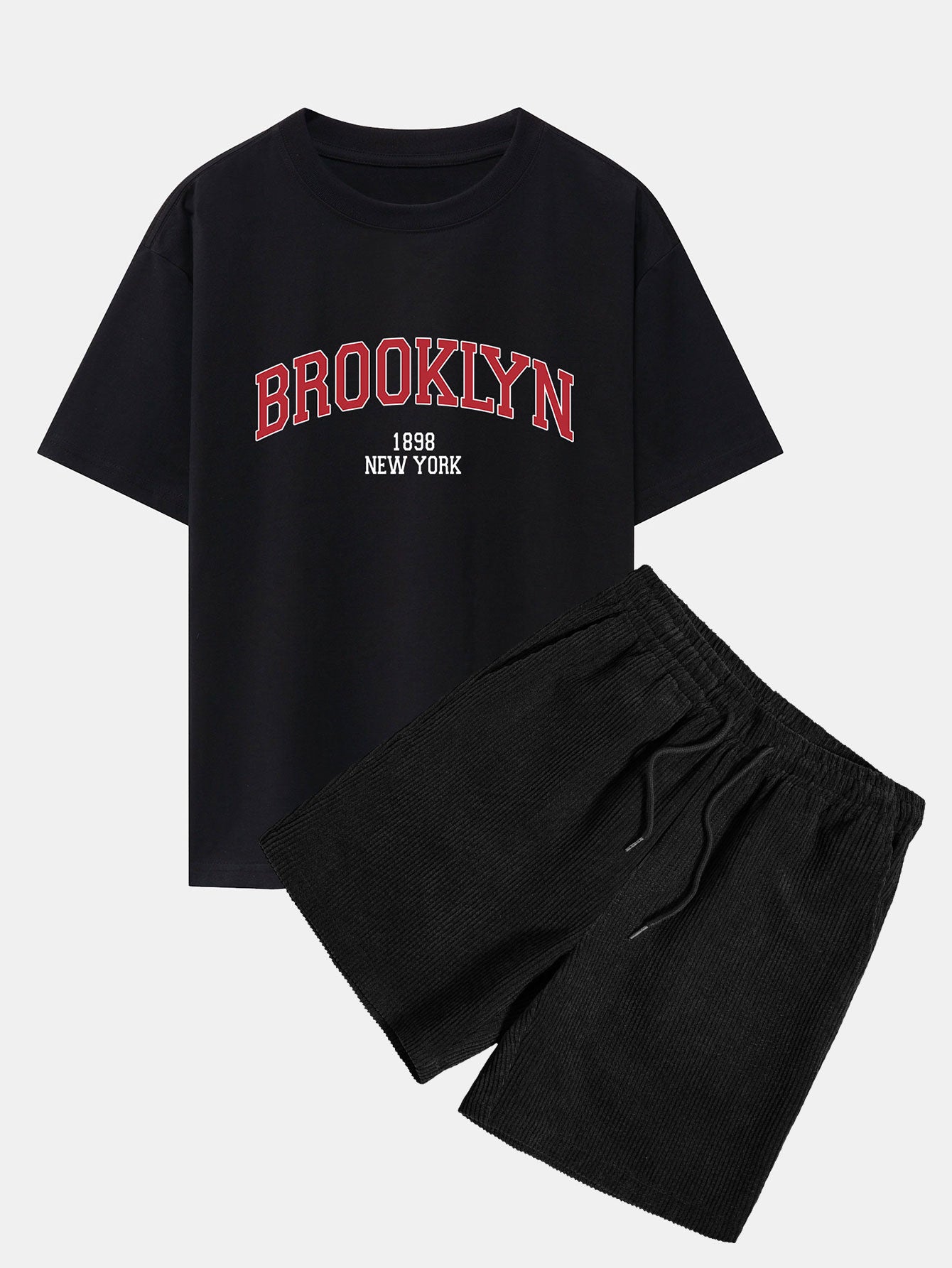 T-shirt oversize à épaules tombantes imprimé Brooklyn et short en velours côtelé