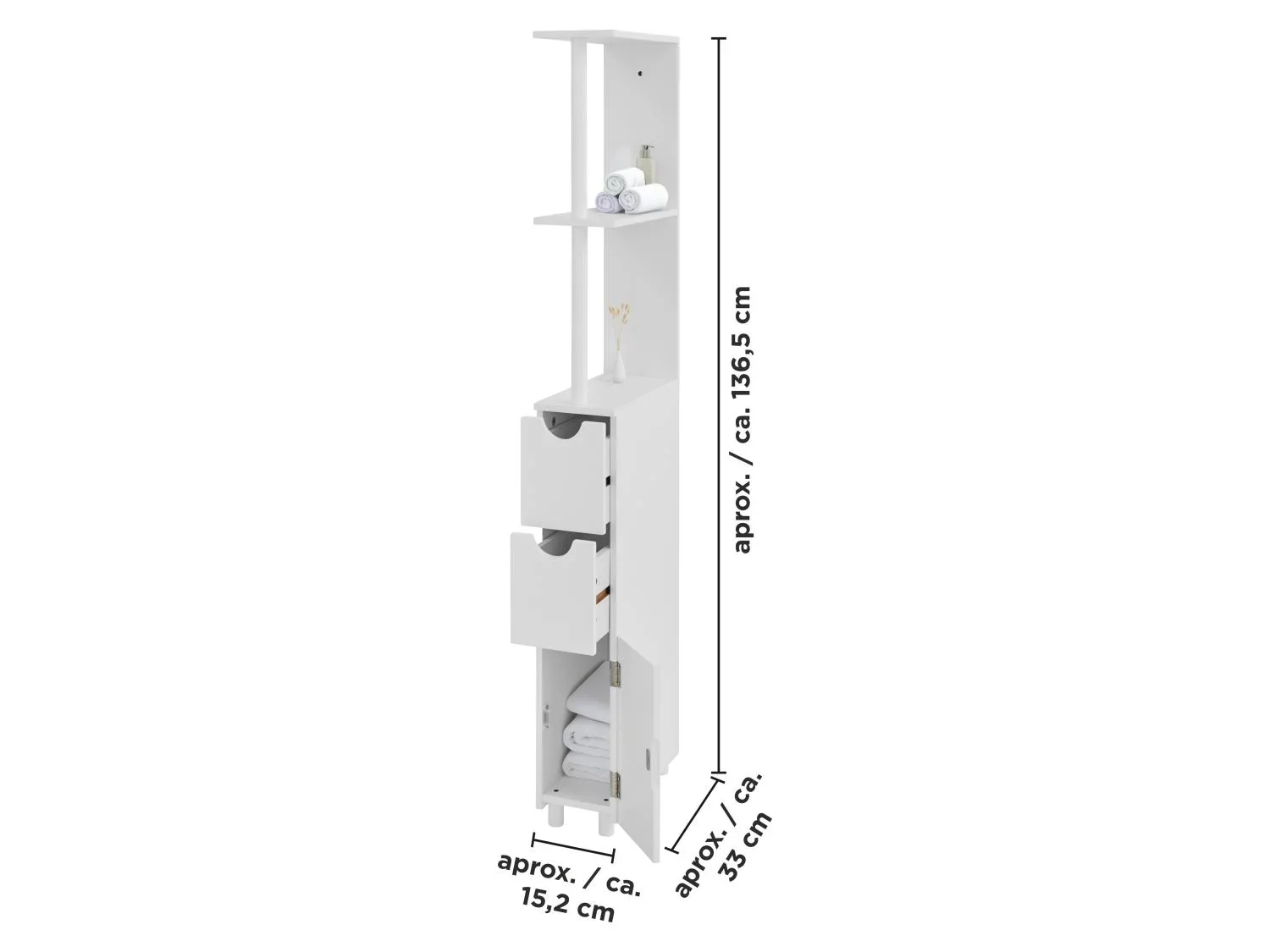 LIVARNO Meuble de rangement troit, 15,2 x 136,5 x 33 cm, blanc