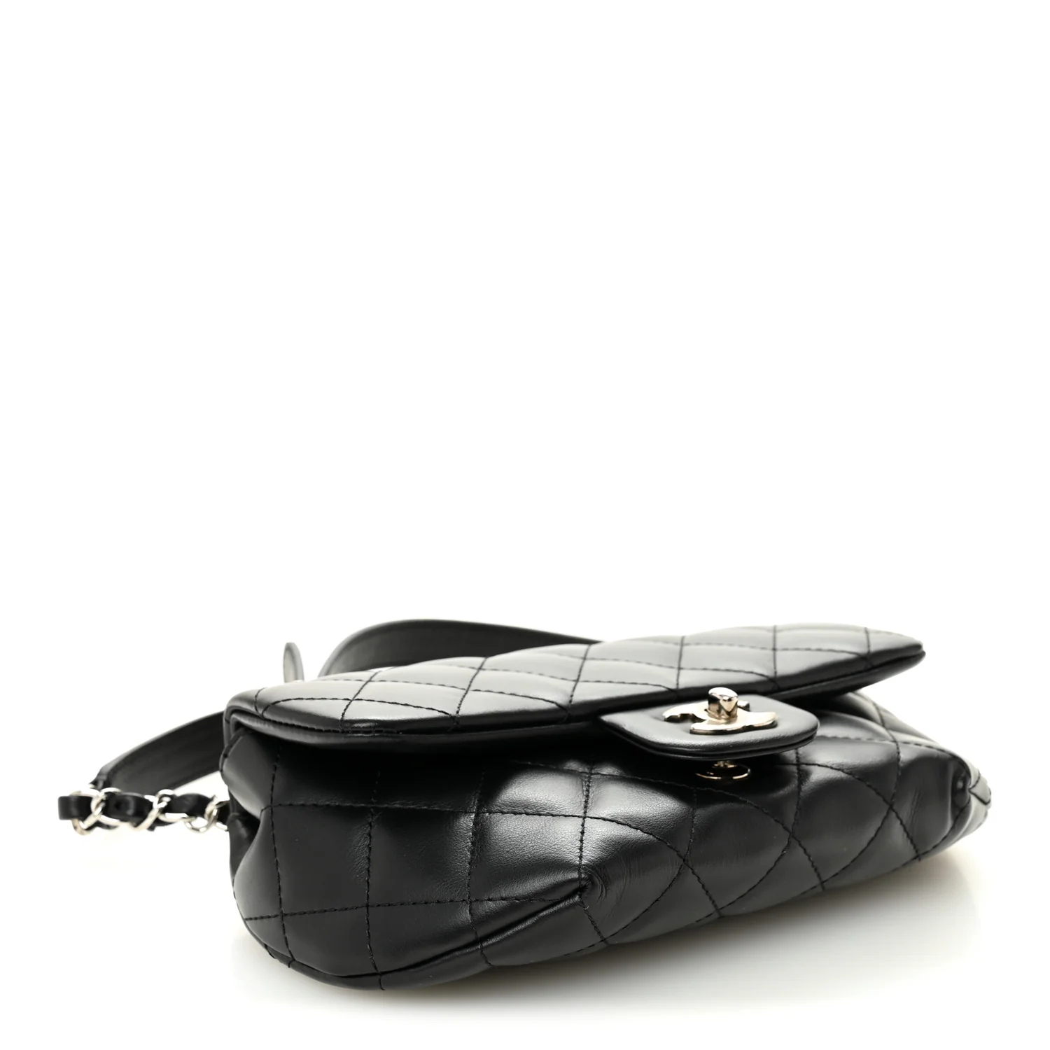 Calfskin Quilted CC Uniform Flap Belt Bag Black