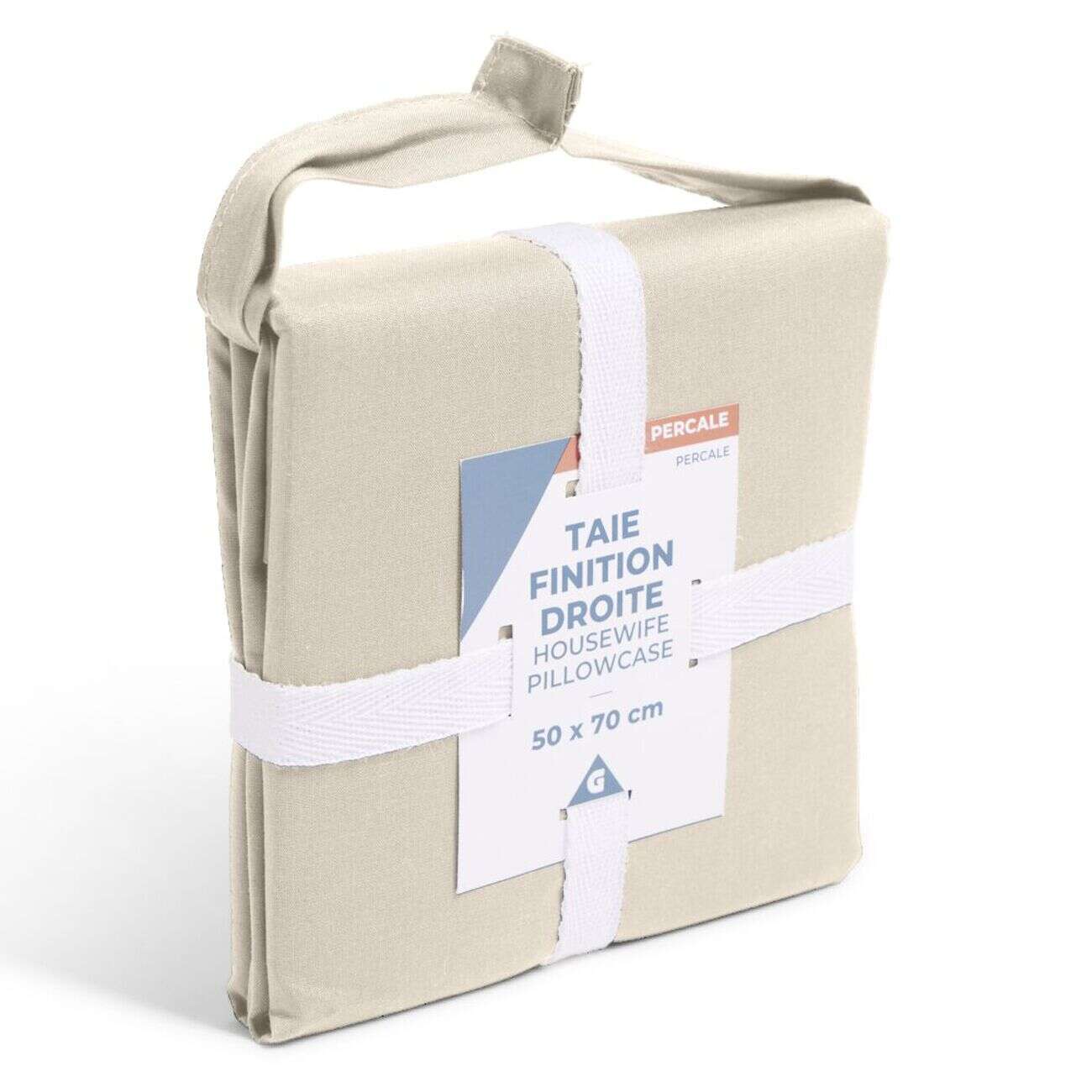 Taie d'oreiller 50x70cm 100% coton percale finition droite beige