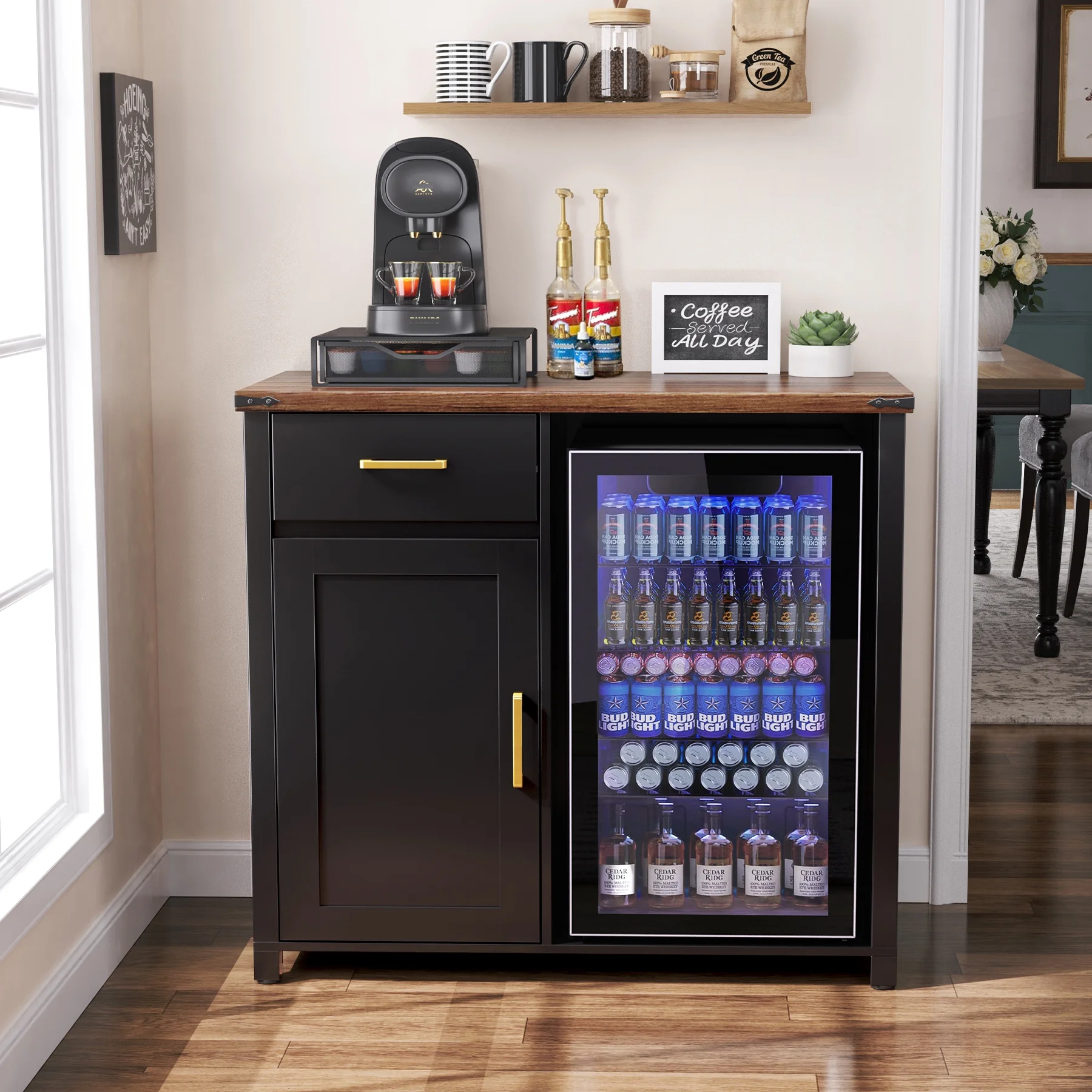 Coffee Bar with Mini Fridge Space, Mini Fridge Cabinet Stand for Dorm, Kitchen or Office