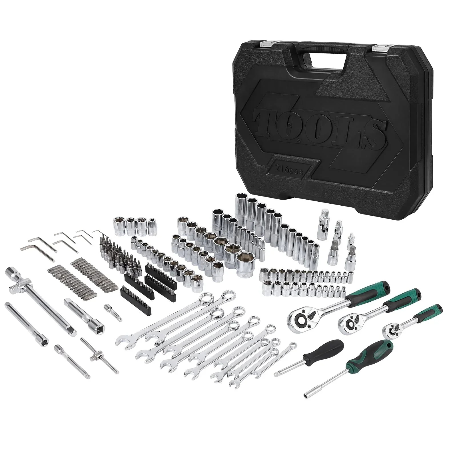 Mechanics Tools Kit and Socket Set, 1/2 ,1/4 & 3/8 Drive, 216-Piece