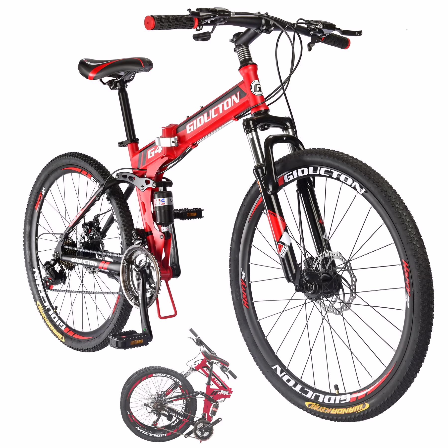 26”Full Suspension Folding Mountain Bike 21 Speed 17" Foldable Frame Bicycle Men or Women MTB for Afult Blue(Blue) - Image 3