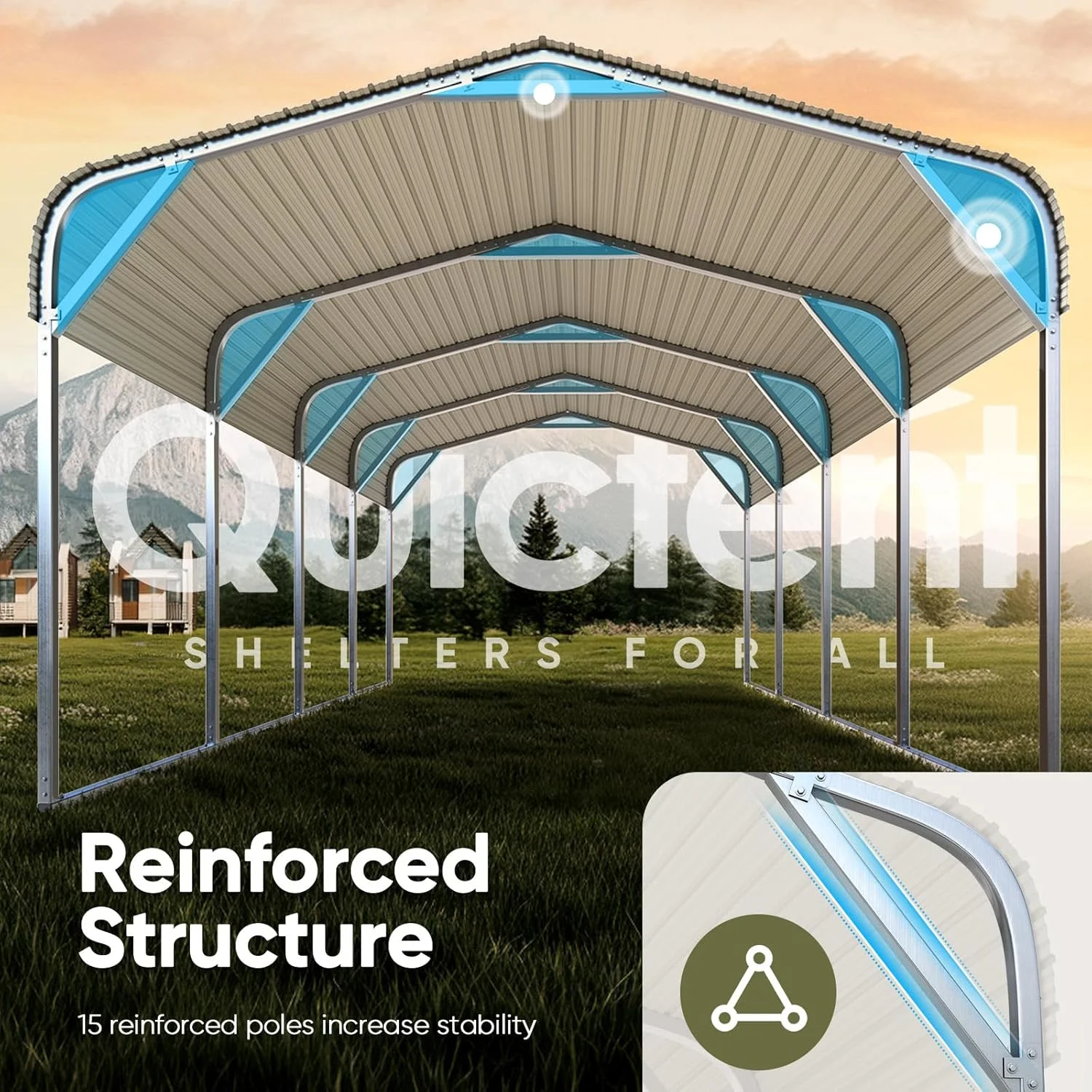 12x20 ft Metal Roof Carport Kits Hard Top Garage Heavy Duty Steel Car Canopy(12' x 20'/Silver) - Image 3