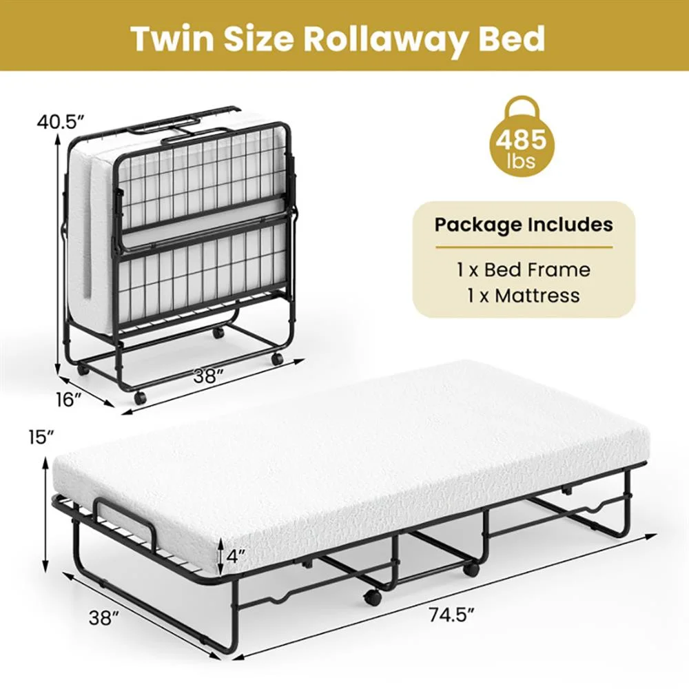 Twin Size Folding Bed with Memory Foam Mattress and Heavy-duty Metal Frame - Image 9