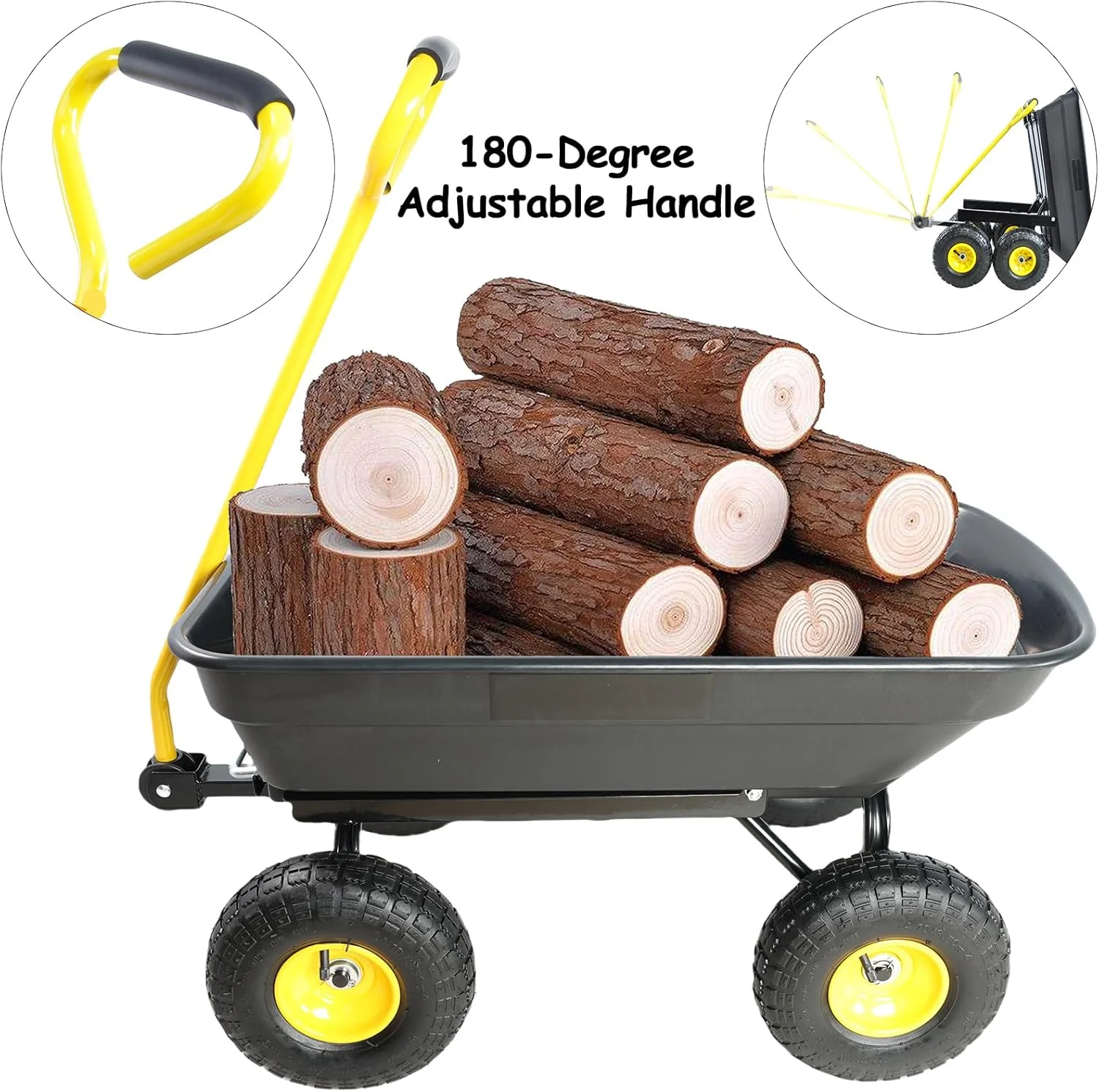 Garden Cart Yard Wagon Dump Cart on Wheels Outdoor Gardening Cart with Steel Frame Lawn Garden Dump Cart Utility, 220 lb. Capacity, 55L, 10" Pneumatic Tire (Black) - Image 5