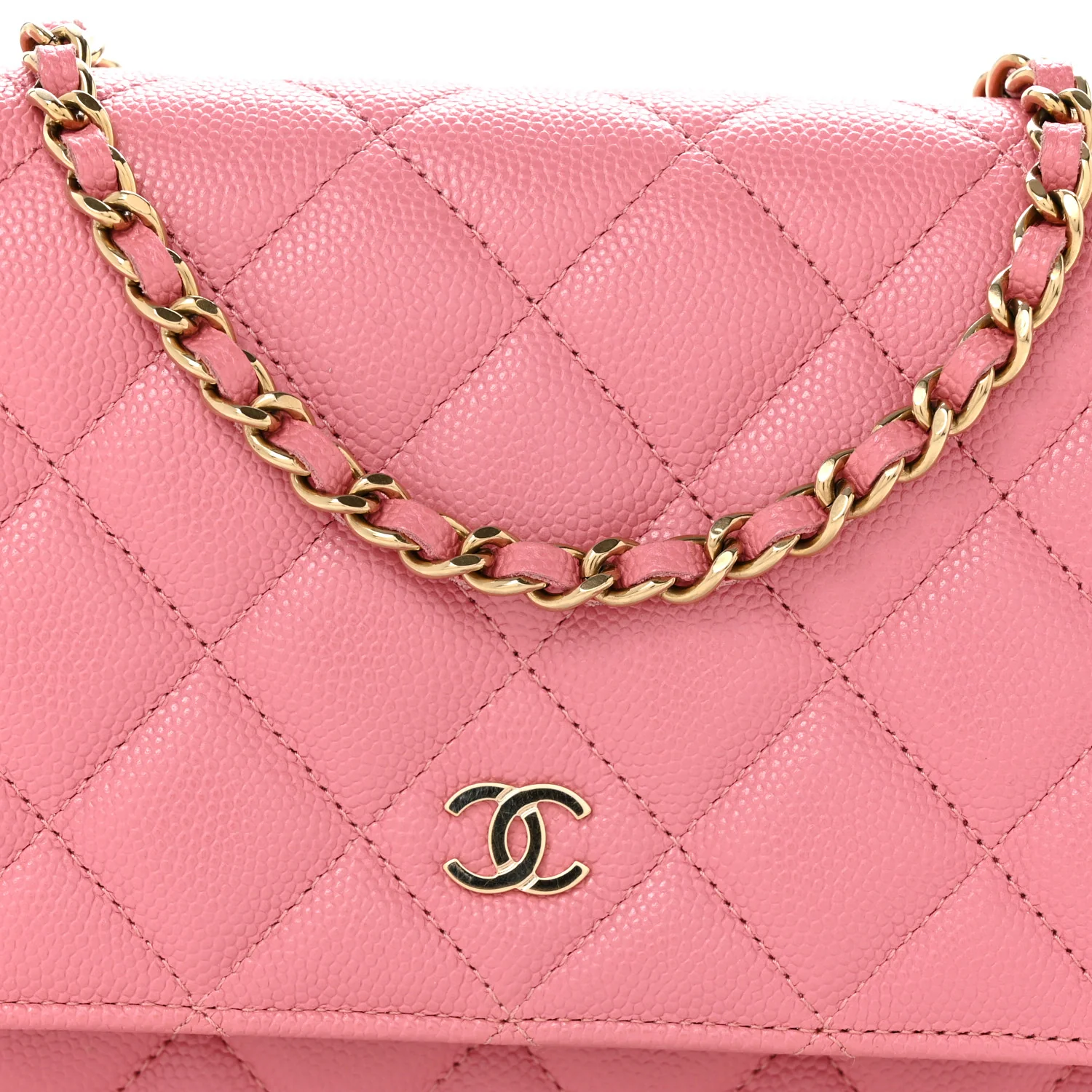 Caviar Quilted Wallet on Chain WOC Pink