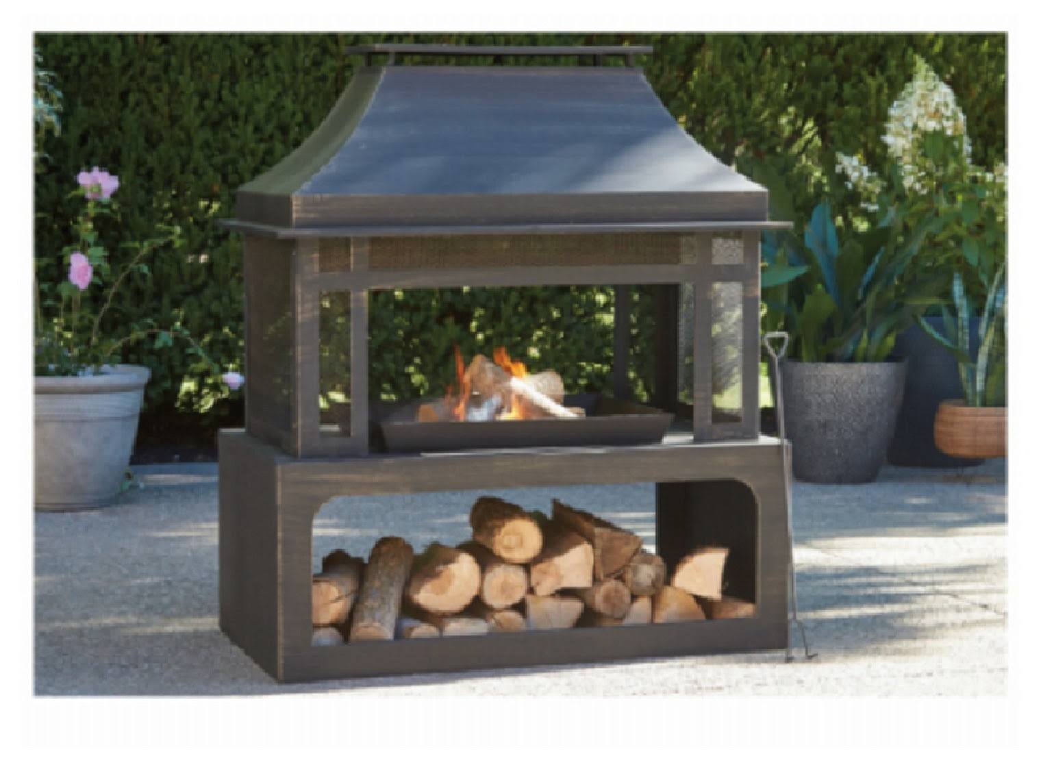 Four Seasons Courtyard 100891 Wood Burning Fireplace with Log Rack & Tool Black